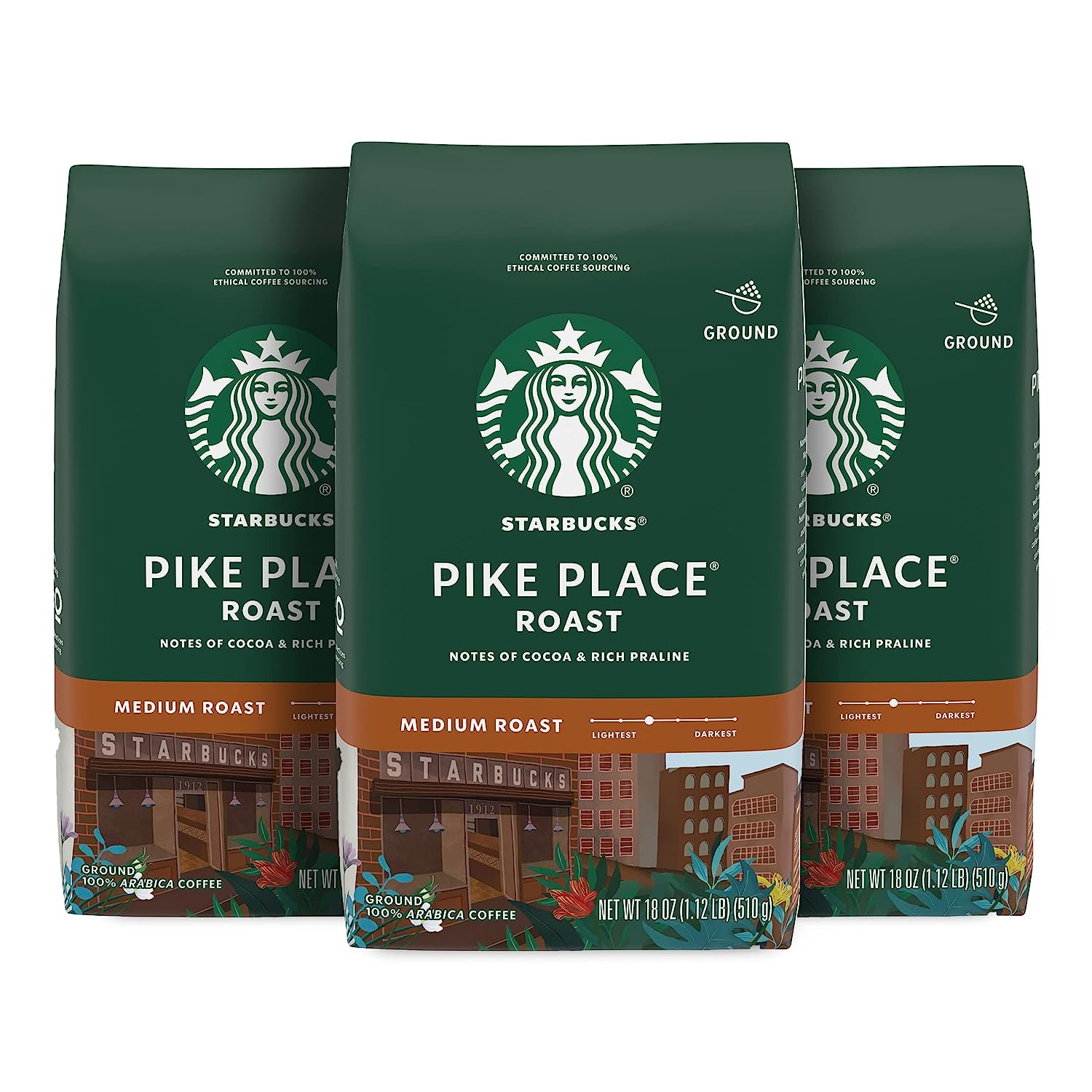 Starbucks Medium Roast Ground Coffee — Pike Place Roast — 100% Arabica — 3 bags (18 oz. each)