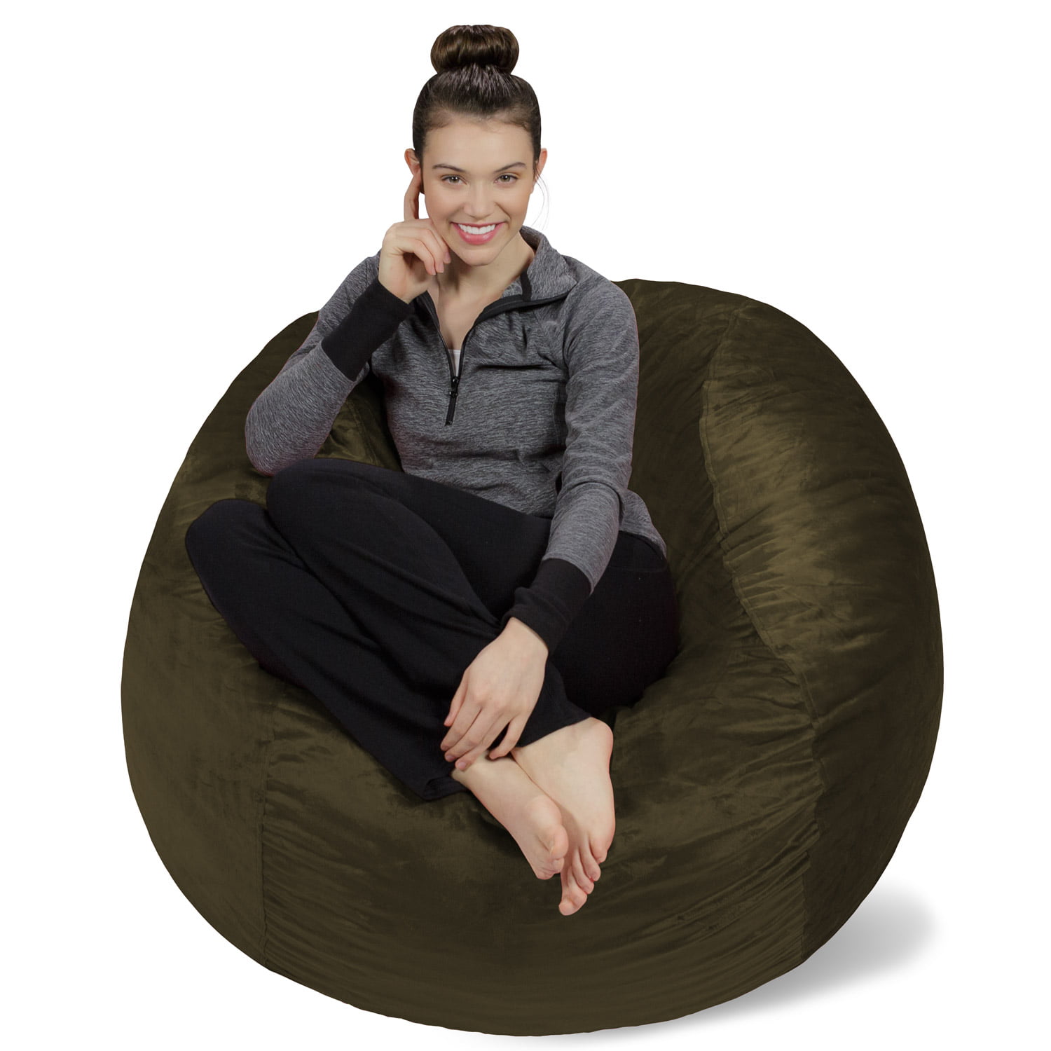 Sofa Sack Bean Bag Chair. Memory Foam Lounger with Microsuede Cover. Kids. Adults. 4 ft. Olive