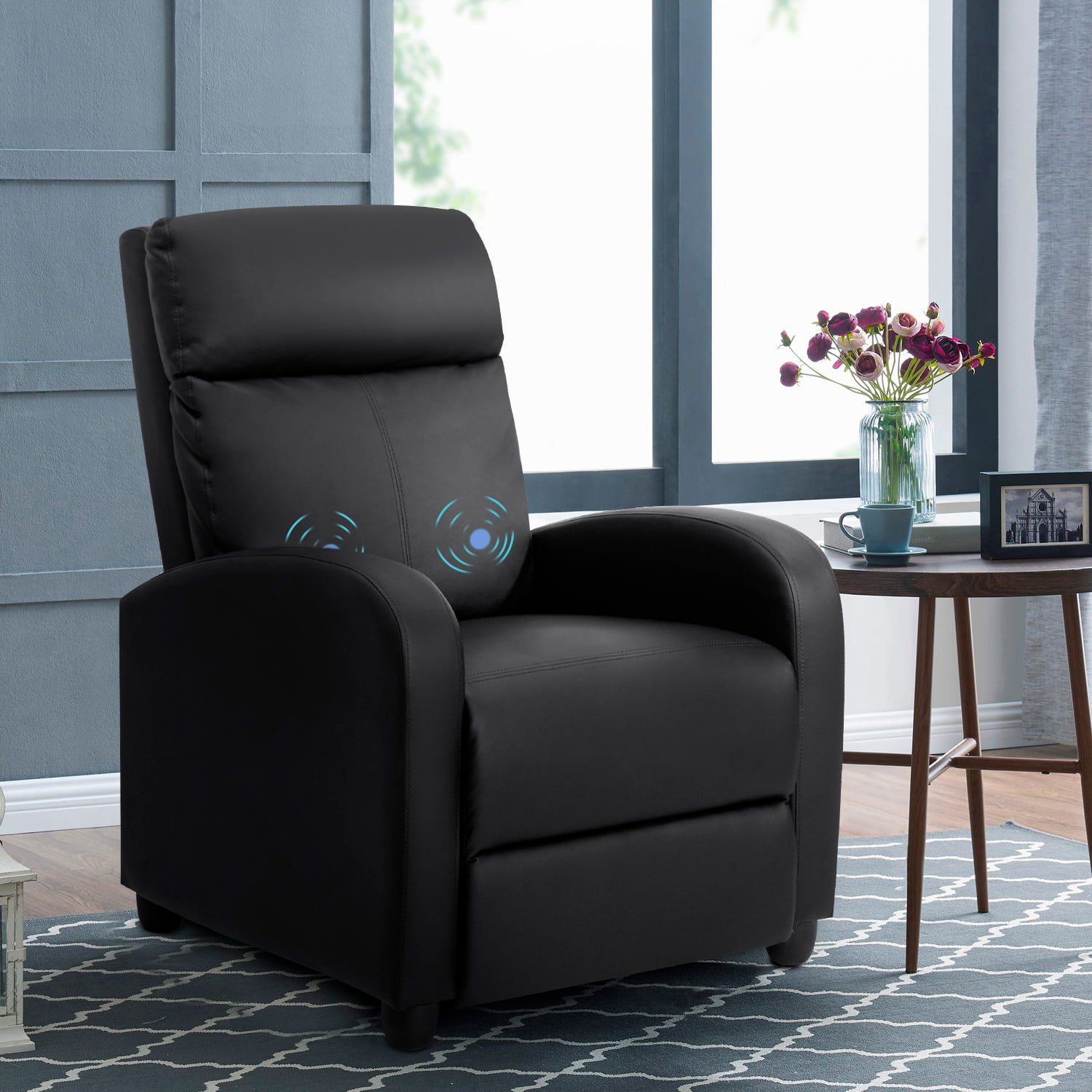 Lacoo Massage Recliner PU Leather Faux Leather Recliner Home Theater Recliner with Padded Seat and Massage Backrest. Black