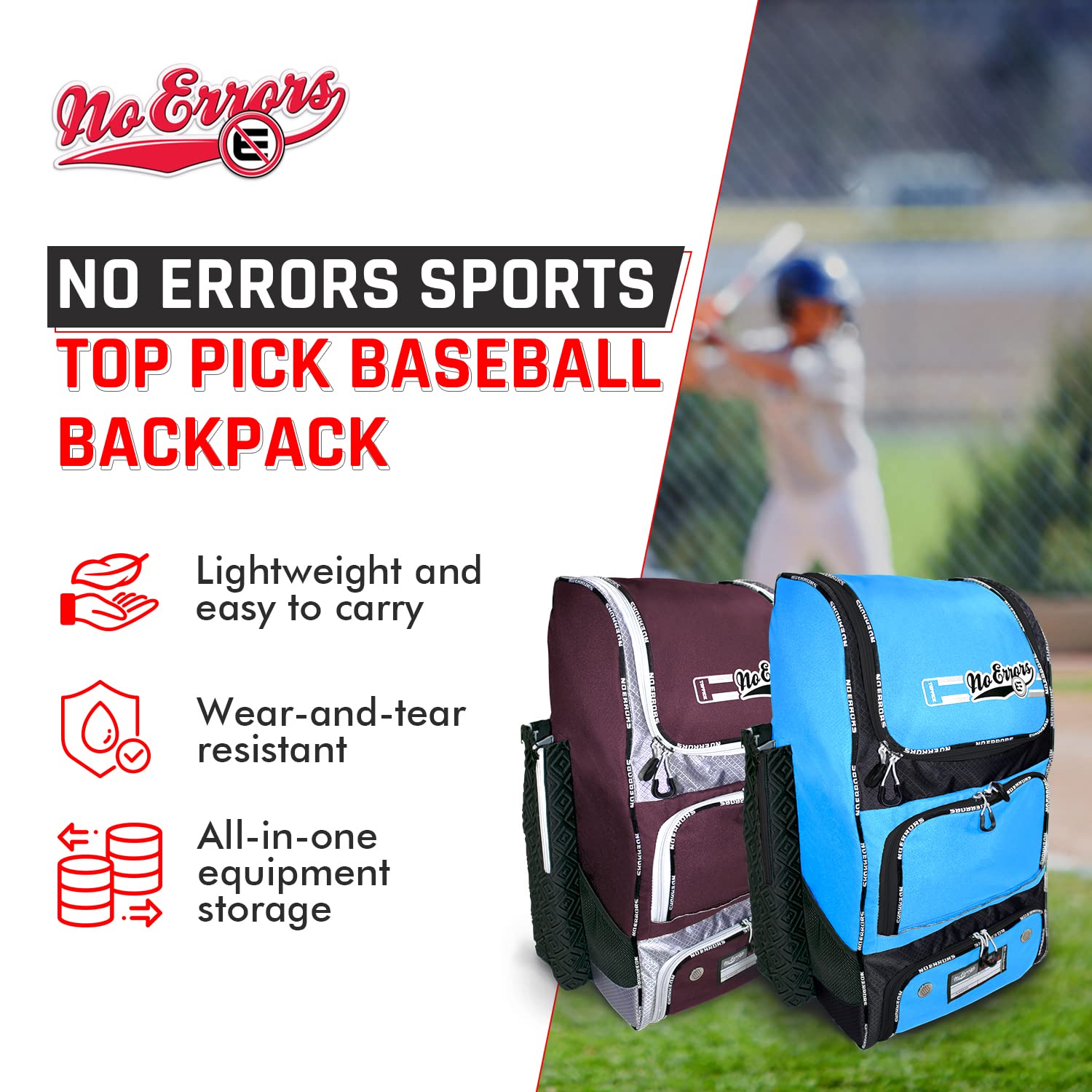 Top Pick Baseball Backpack for Kids - Heavy Duty Youth Baseball and Softball Bag with Fence Hooks - Dual Glove and Bat Compartments