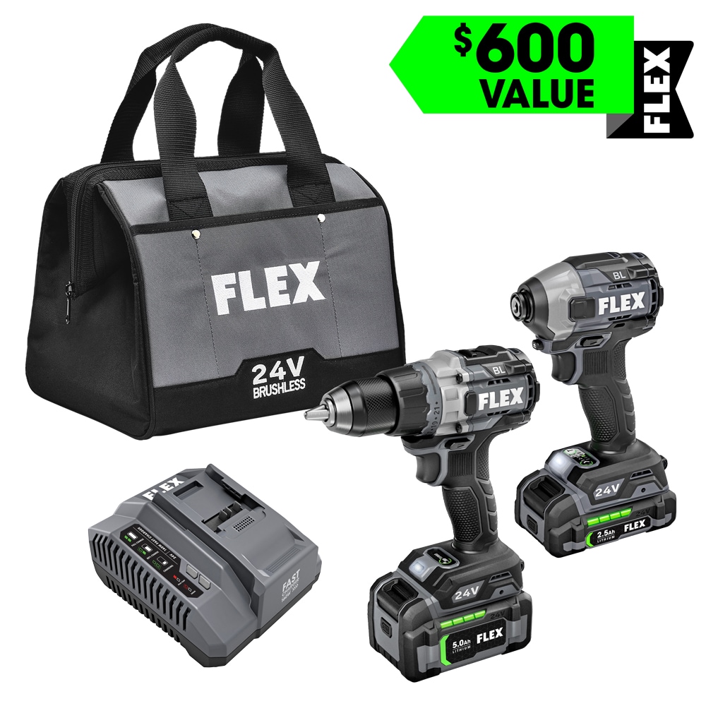 FLEX FXM204-2B 2-Tool 24-volt Brushless Power Tool Combo Kit with Soft Case (2 Li-ion Batteries Included and Charger Included)