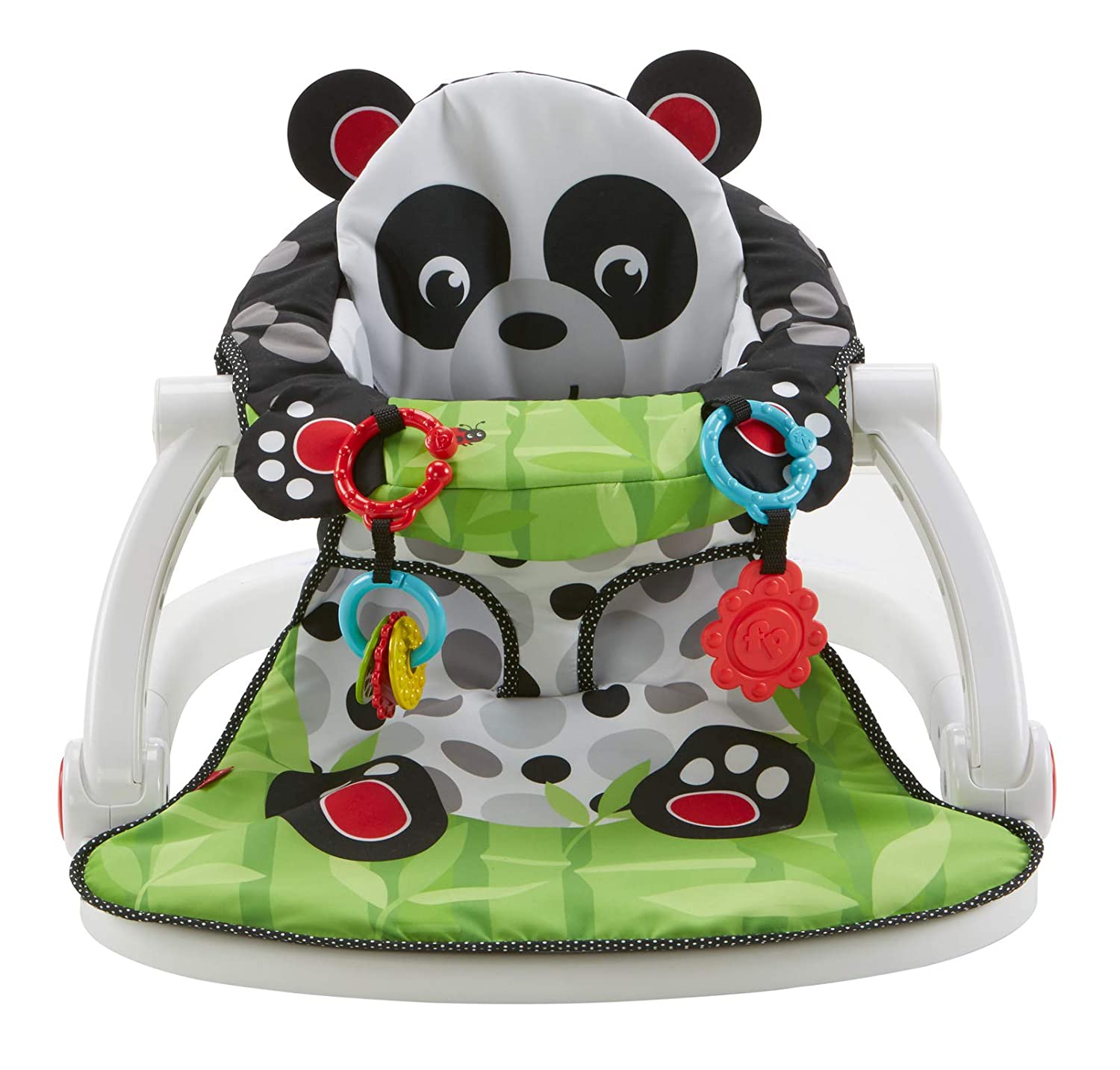 Fisher-Price Portable Baby Chair Sit-Me-Up Floor Seat with Developmental Toys and Crinkle & Squeaker Seat Pad. Panda Paws