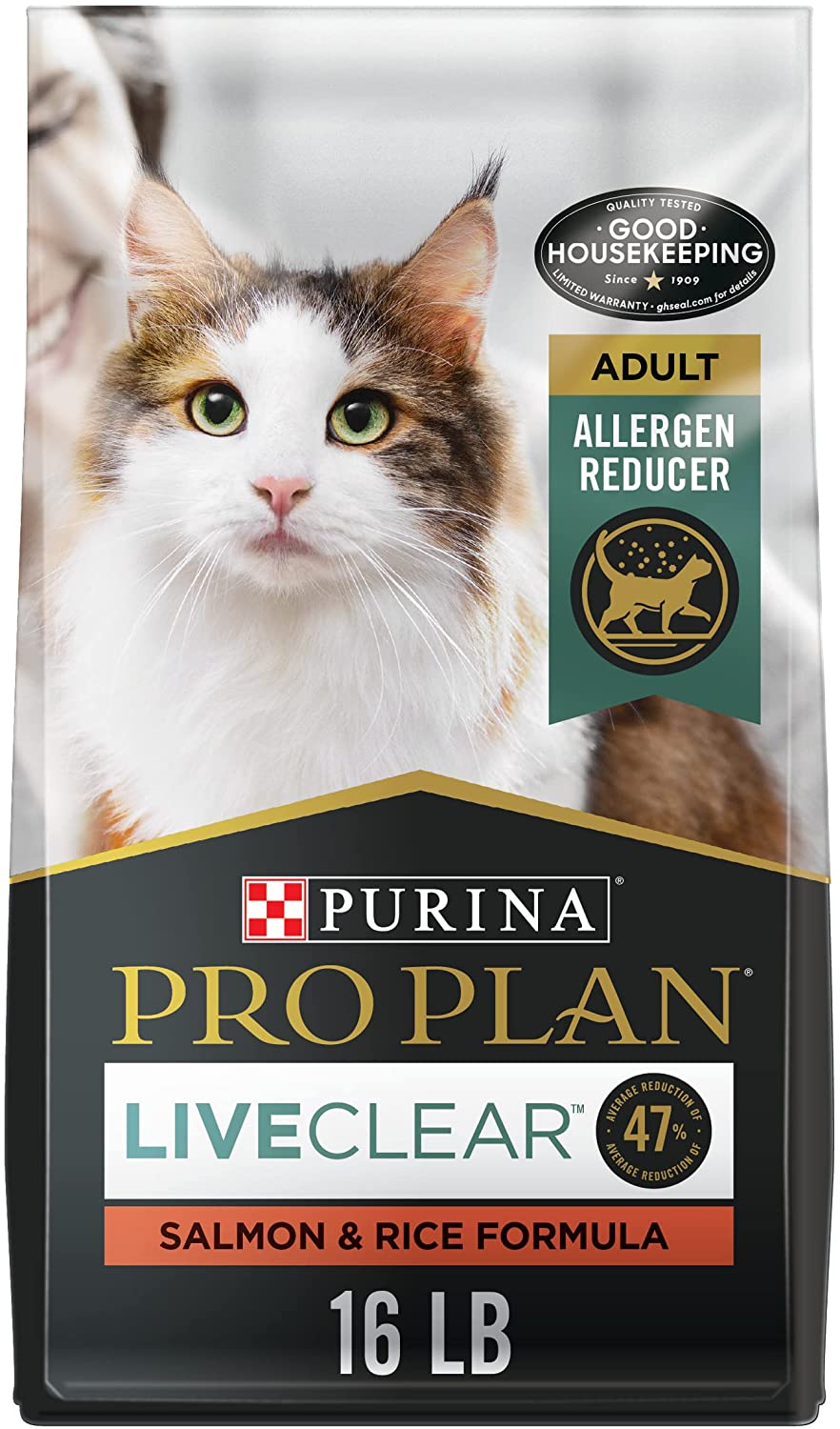 Purina Pro Plan Allergen Reducing. High Protein Dry Cat Food. LIVECLEAR Salmon and Rice Formula - 16 lb. Bag