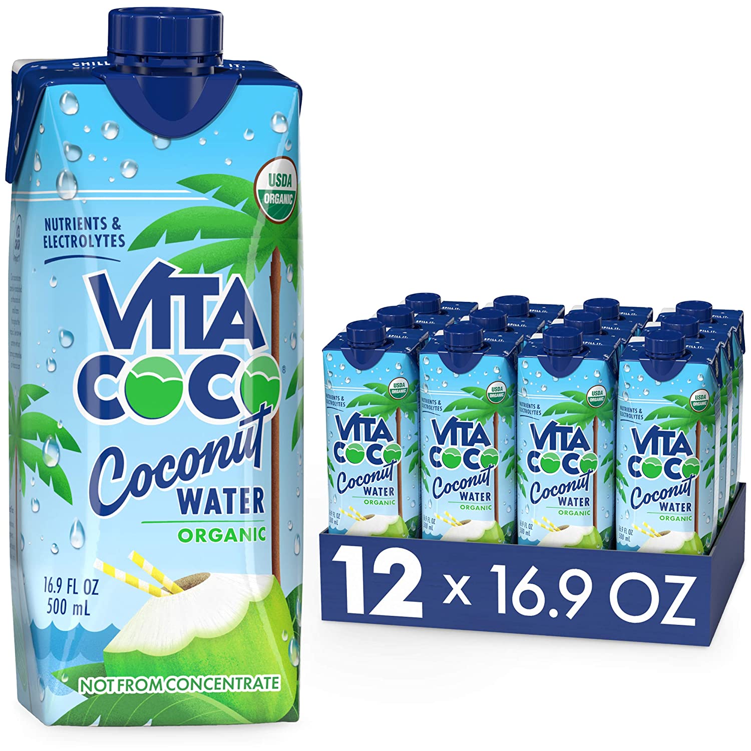 Vita Coco Coconut Water. Pure Organic | Refreshing Coconut Taste | Natural Electrolytes | Vital Nutrients | 16.9 Oz (Pack Of 12)