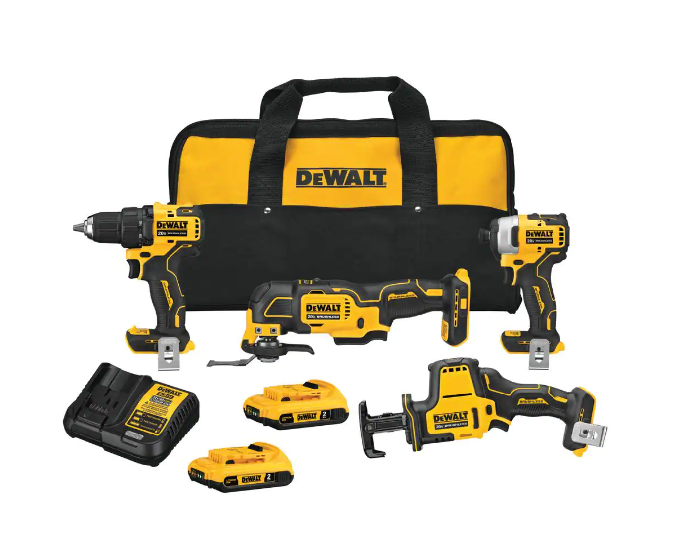 DEWALT DCK489D2 ATOMIC 20-Volt MAX Cordless Brushless Combo Kit (4-Tool). (2) 2.0 Ah Batteries. Charger & Bag