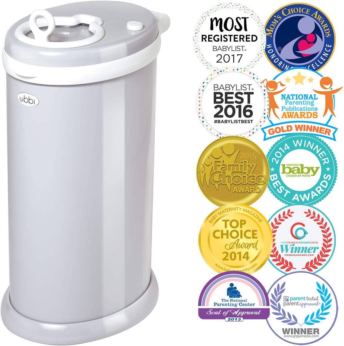 Ubbi Steel Odor Locking. No Special Bag Required Money Saving. Awards-Winning. Modern Design Registry Must-Have Diaper Pail. Gray