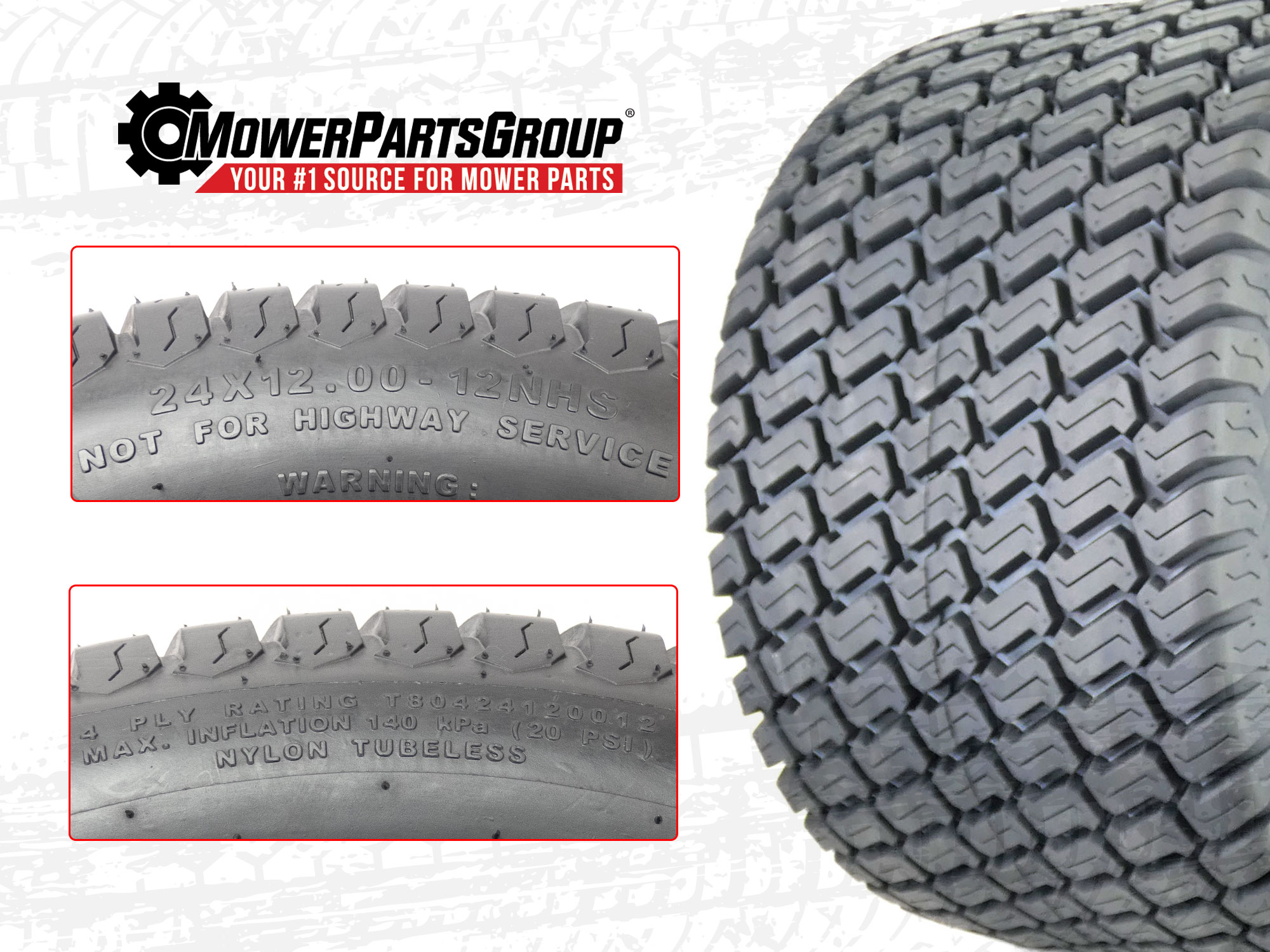 (2) OTR 24×12.00-12 Grassmaster 4 Ply Tires for Zero Turn Mowers