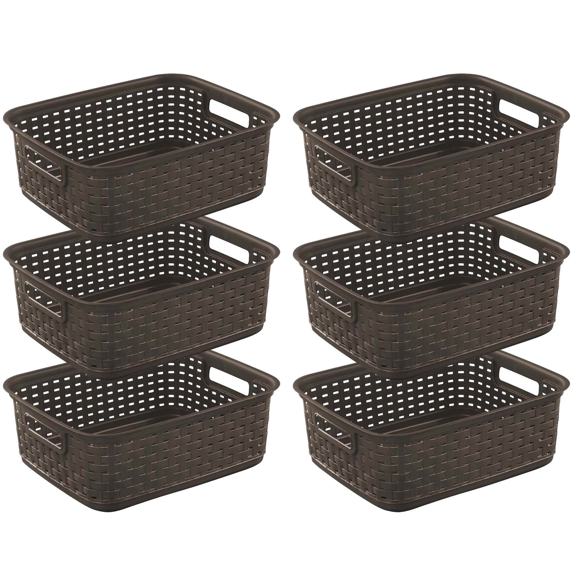 Sterilite Decorative Wicker-Style Short Weave Basket. Espresso 12726P06 (6 Pack)
