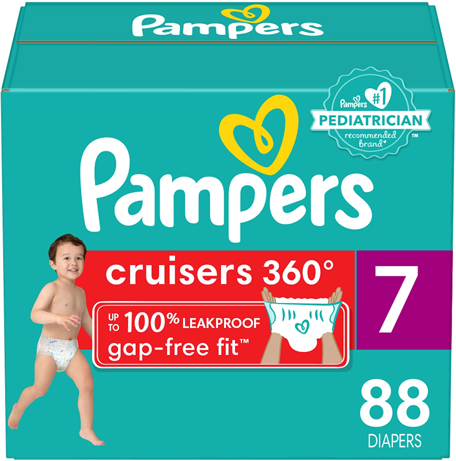 Diapers Size 7. 88 Count - Pampers Pull On Cruisers 360° Fit Disposable Baby Diapers with Stretchy Waistband