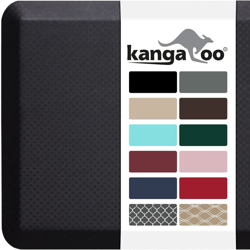 KANGAROO 3/4″ Thick Superior Comfort. Relieves Pressure. All Day Ergonomic Stain Resistant Floor Rug Anti Fatigue Cushion Mat. Durable Standing Desk. Foam Pad Mats Kitchen. Office. 32×20. Black