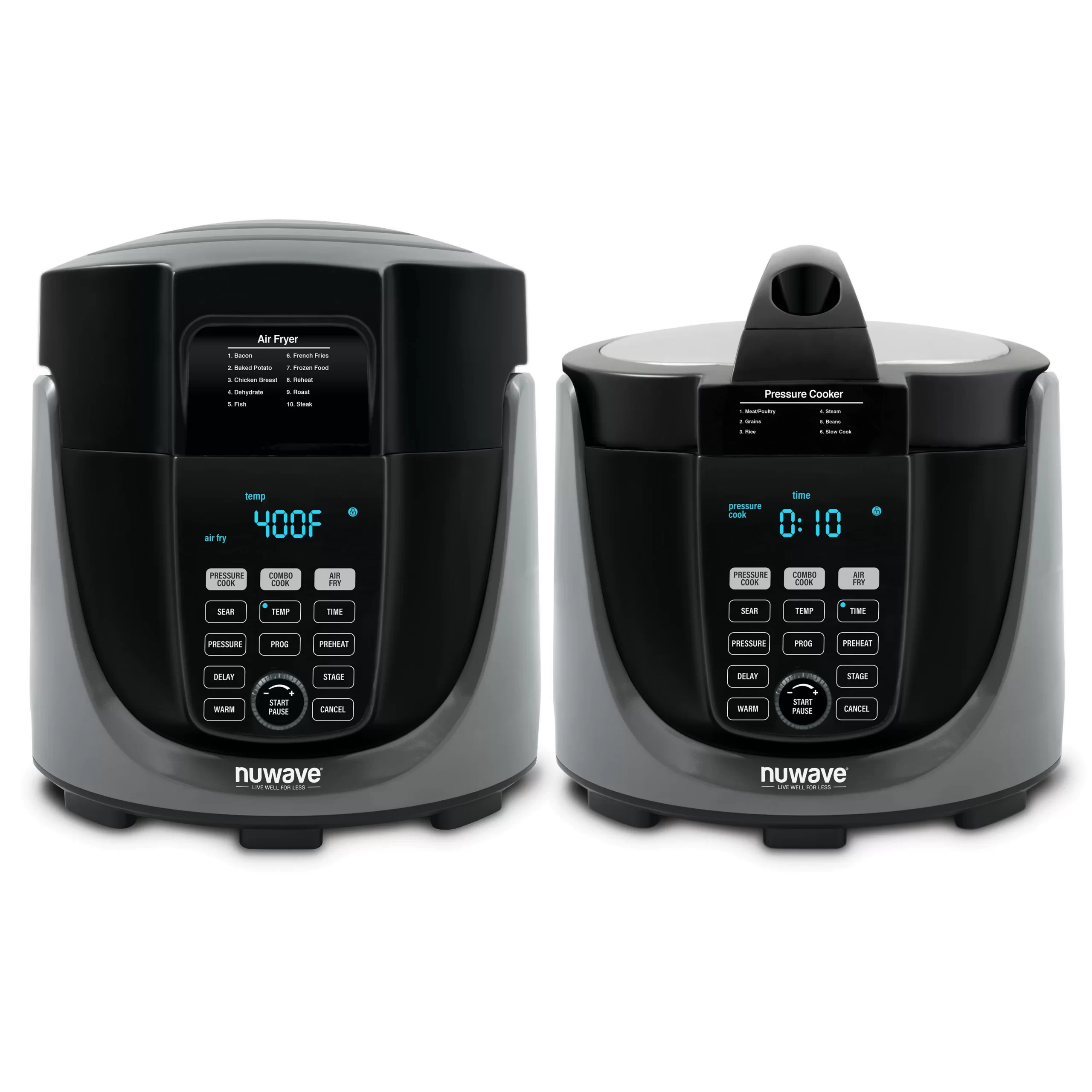 NuWave 33801 Duet 6 qt. . Black Electric Pressure Cooker Air Fryer with 300 Pre-Programmed Recipes