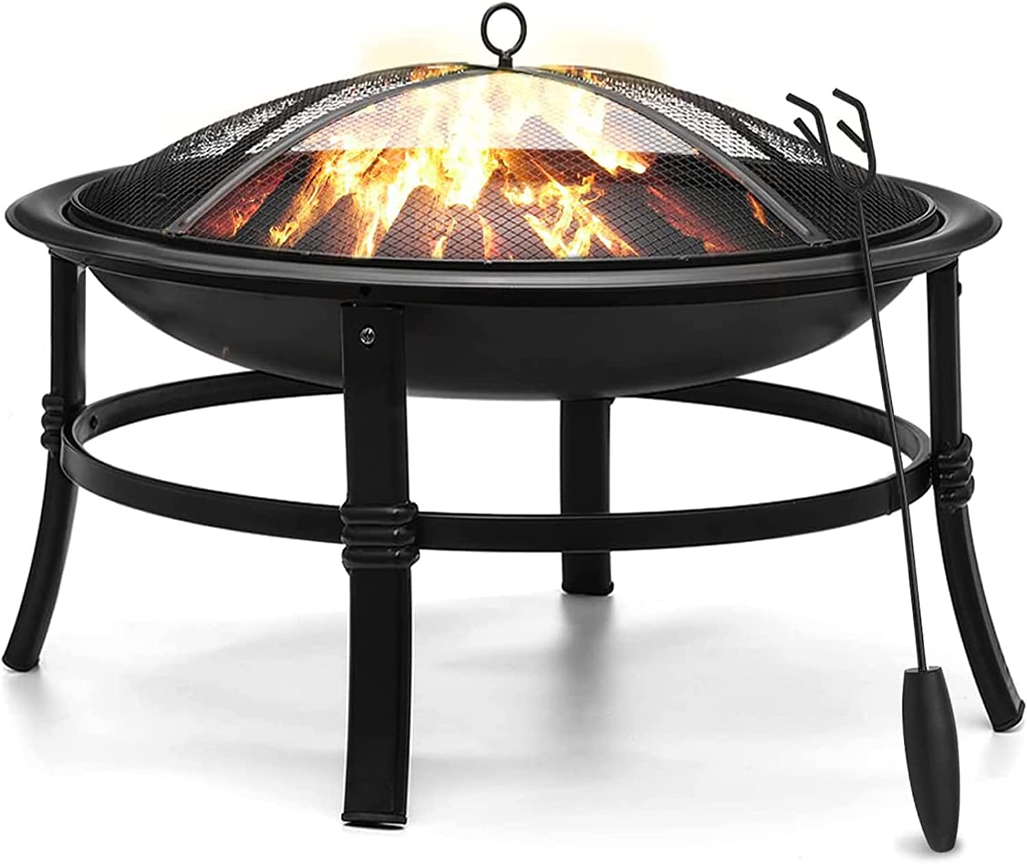 SINGLYFIRE 26 Inch Fire Pit for Outside Outdoor Wood Burning Firepit Bowl Heavy Duty Bonfire Pit Steel Firepit for Patio Backyard Camping Deck Picnic Porch with Spark Screen.Log Grate.Poker