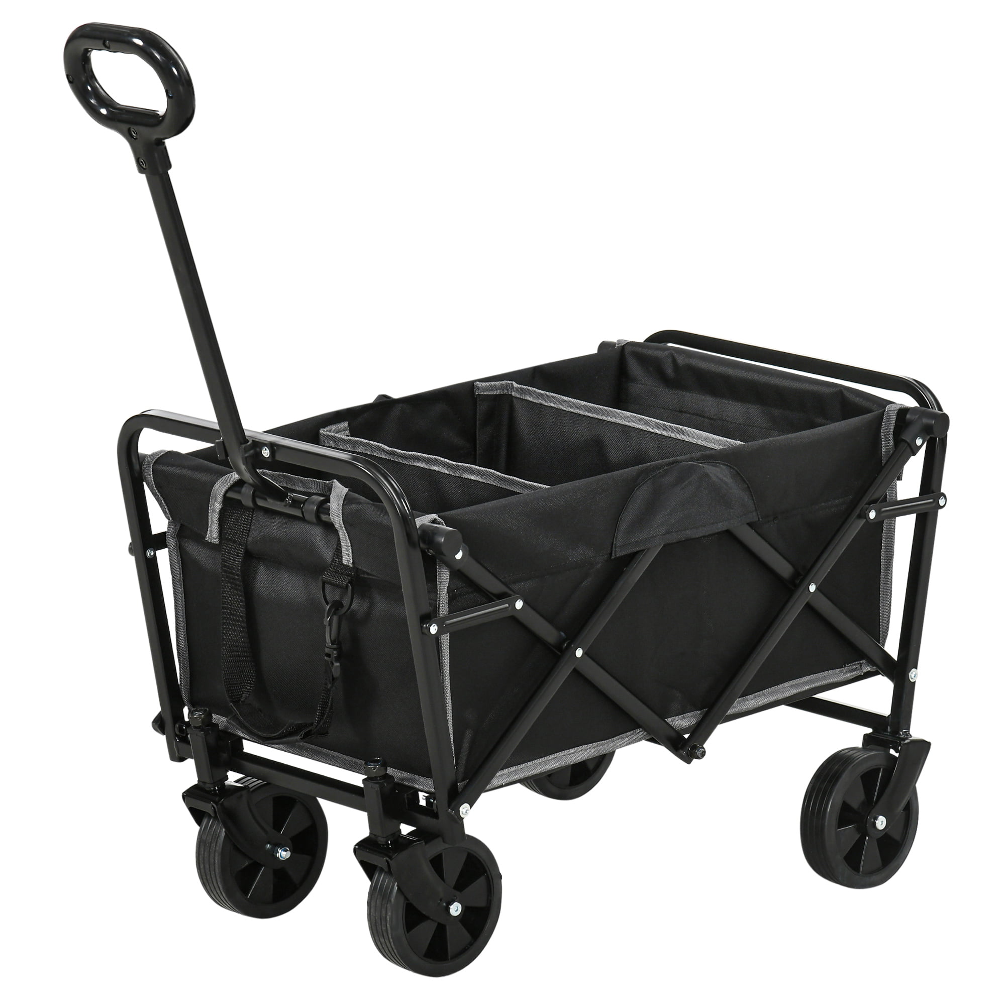 Outsunny Collapsible Folding Wagon Cart. Garden Wagon Portable Cart Black