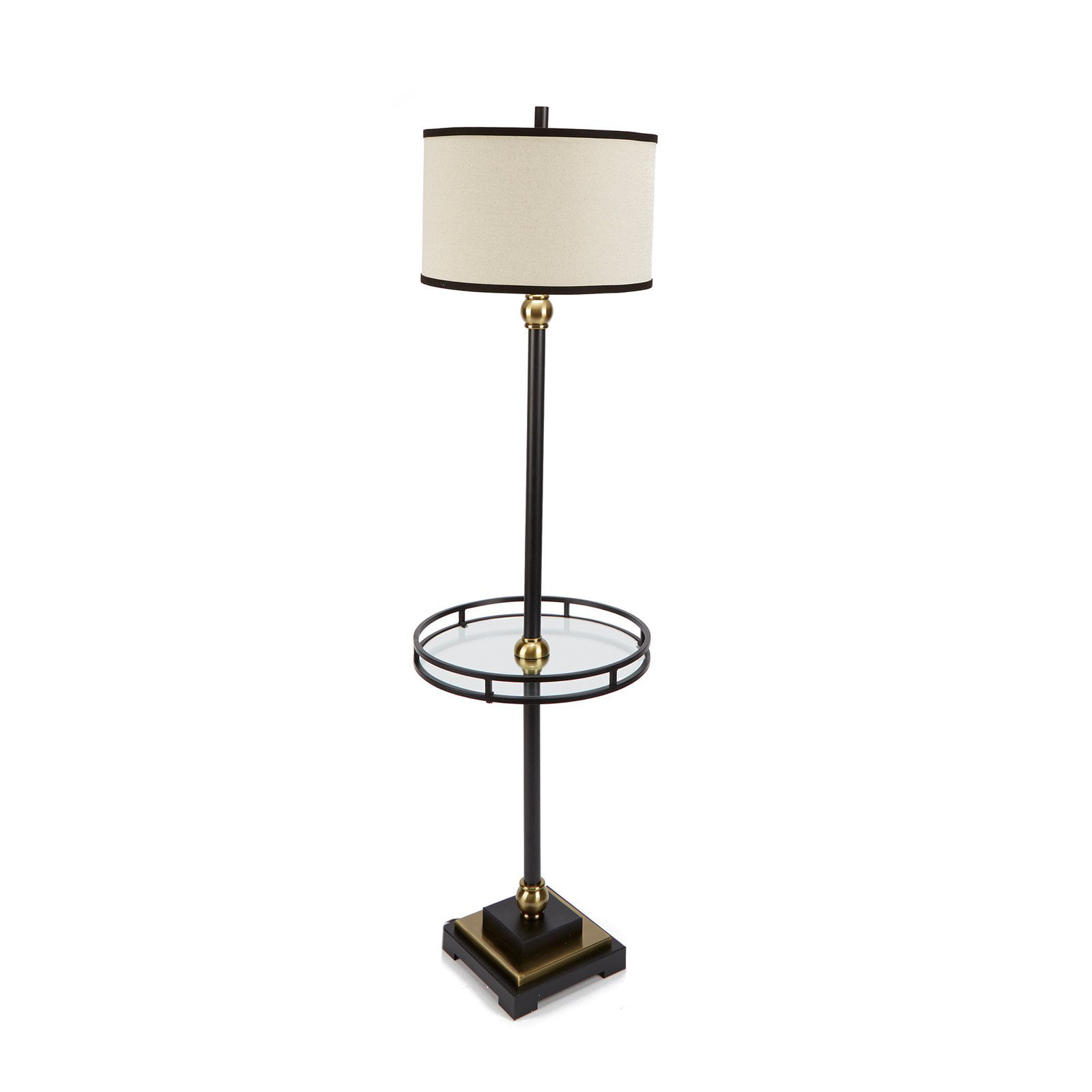 Silverwood Black and Gold Floor Lamp with Shade and Glass Tray. LED Bulb Included