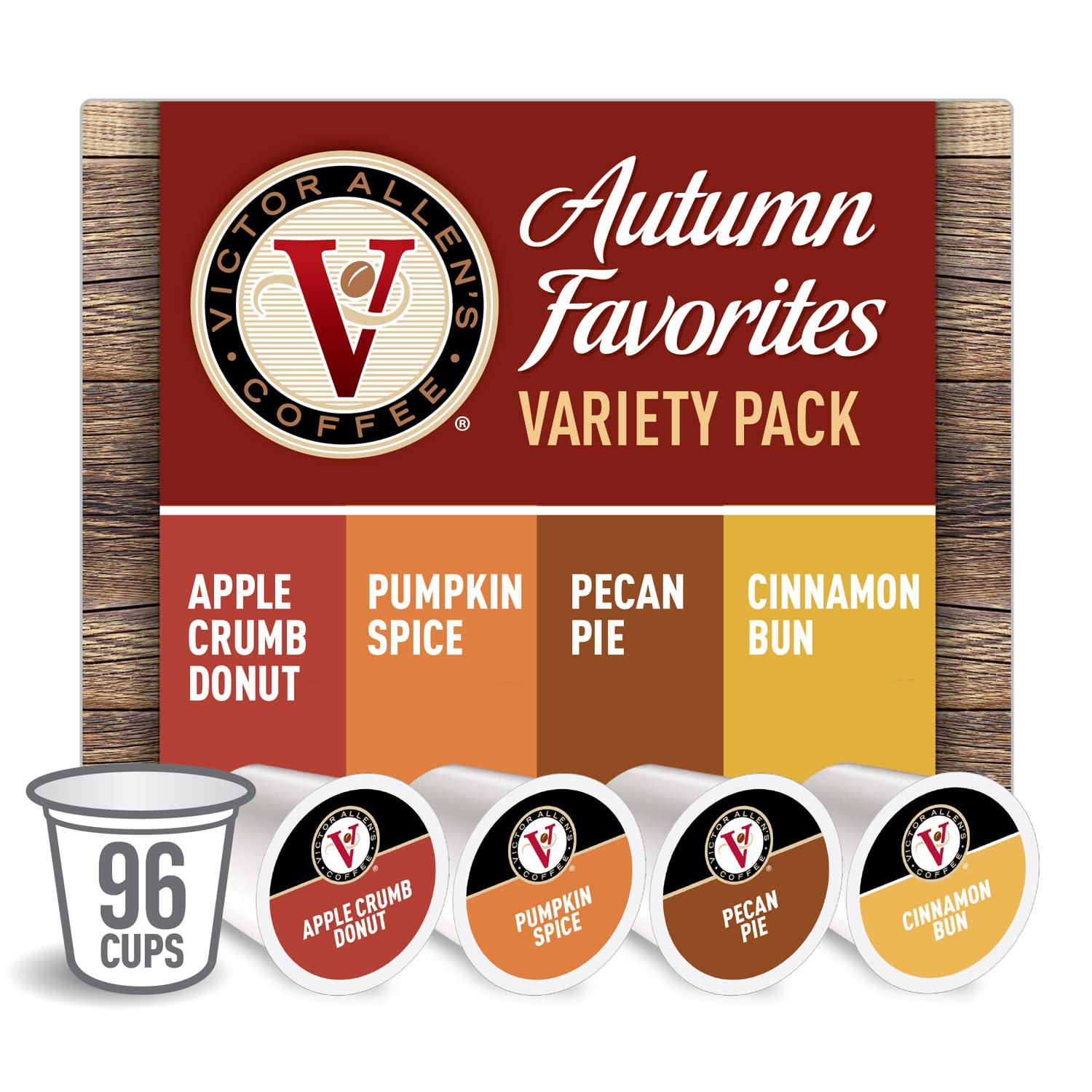 Victor Allen FG014855 for K-Cup Keurig 2.0 Brewers. Coffee Single Serve Coffee Pods. Autumn Favorites Variety Pack. 96 Count