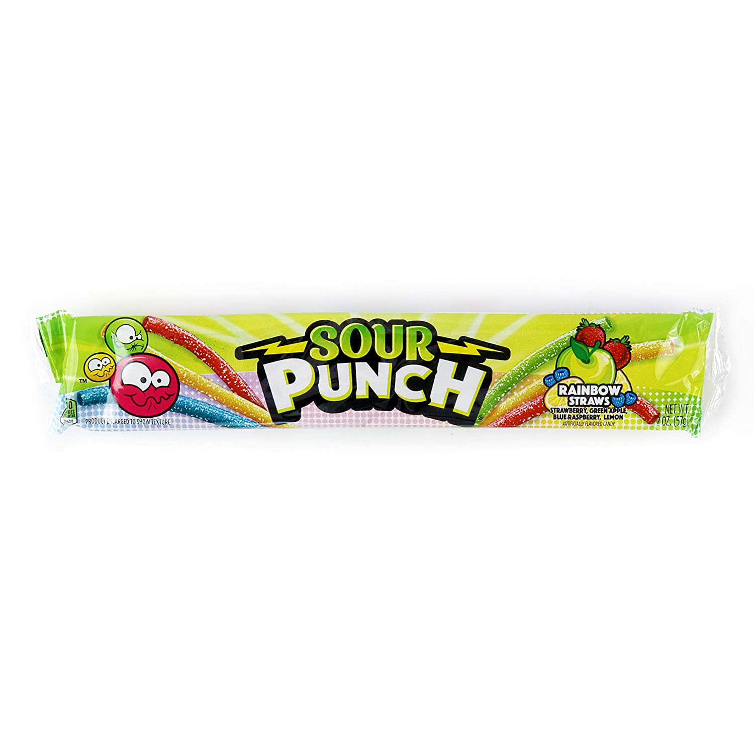 Sour Punch Straws. Rainbow Fruit Flavors. Chewy Sweet & Sour Candy. 2oz Tray (24 Pack)