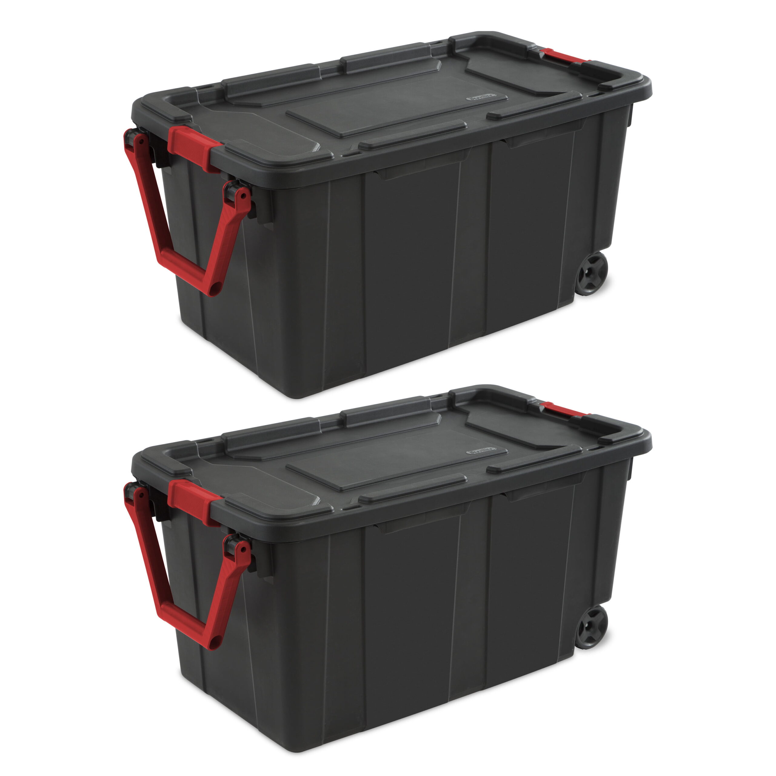 Sterilite 40 Gallon Wheeled Industrial Tote Plastic. Black. Set of 2