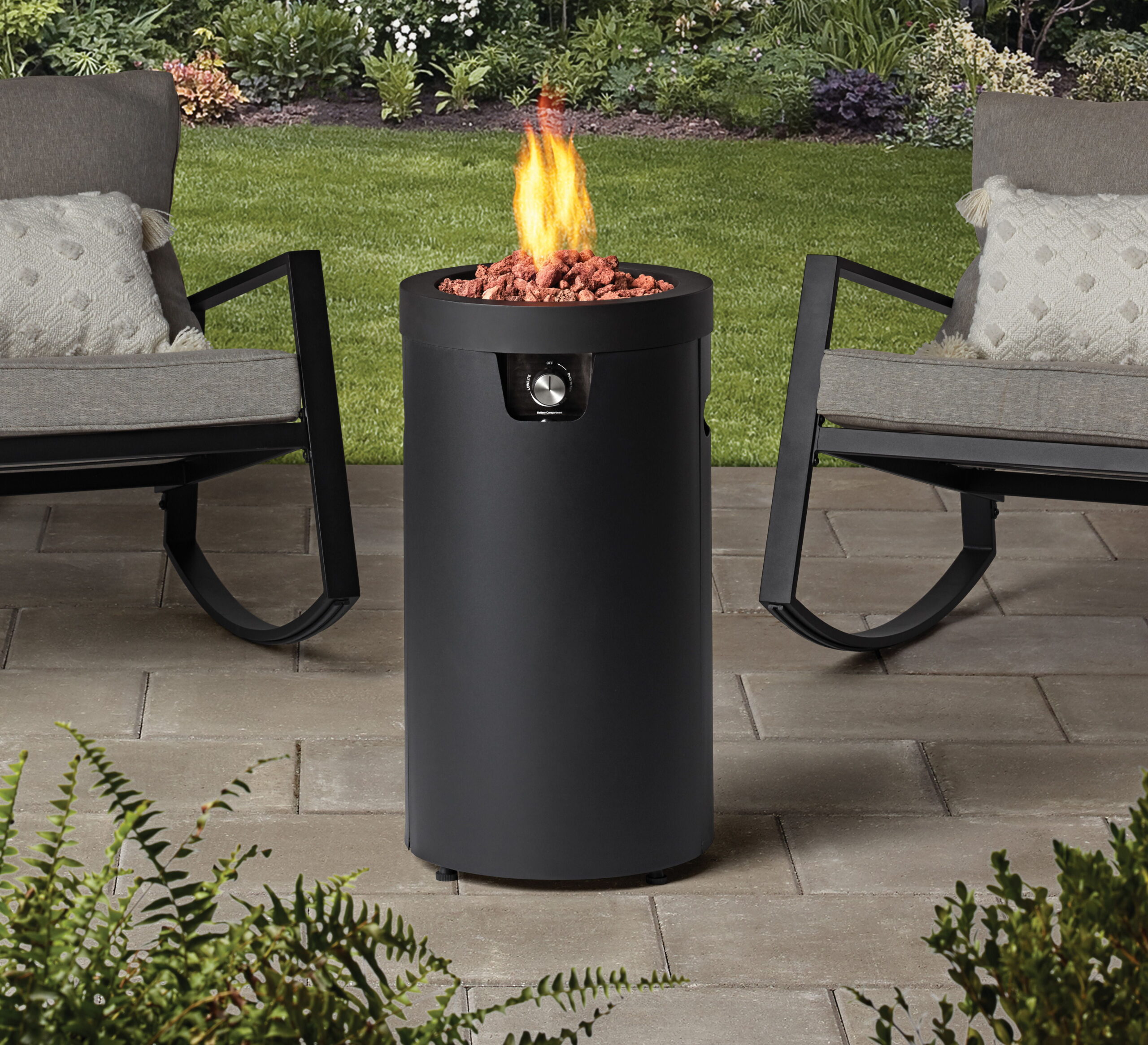 Mainstays 28-inch Tall Column Propane Gas Outdoor Fire Pit. Matte Black Finish