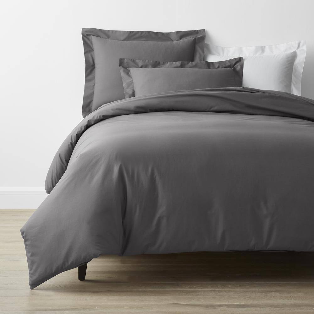 The Company Store  Company Cotton 3-Piece Graphite Solid 300-Thread Count Cotton Percale Twin Sheet Set - Graphite