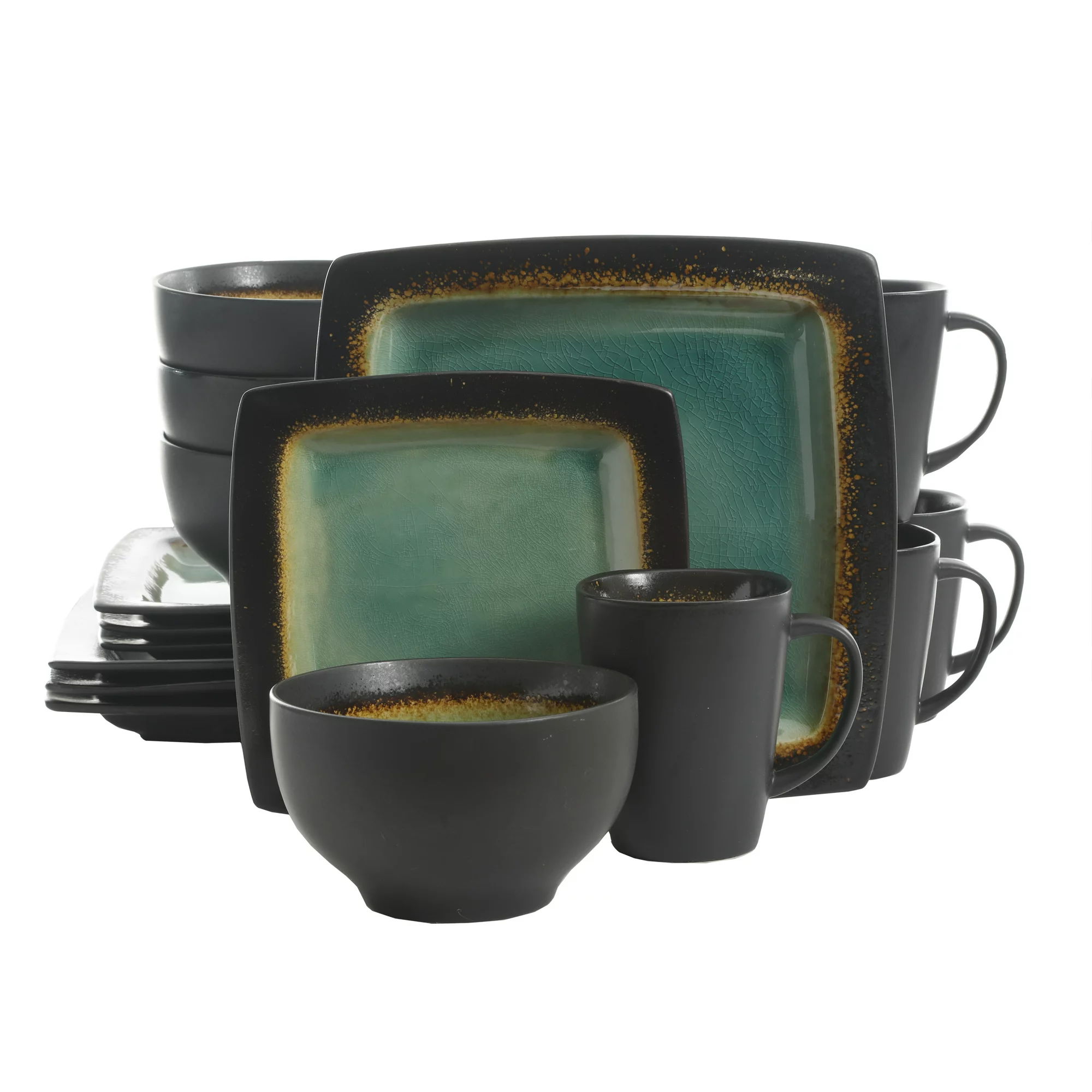 Gibson Home Ocean Oasis 16-Piece Dinnerware Set. Turquoise