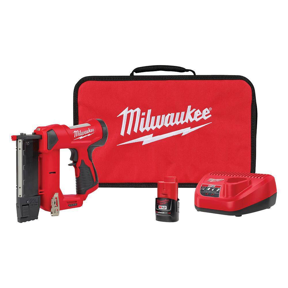 Milwaukee 2540-21 M12 12-Volt 23-Gauge Lithium-Ion Cordless Pin Nailer Kit with 1.5 Ah Battery. Charger and Tool Bag