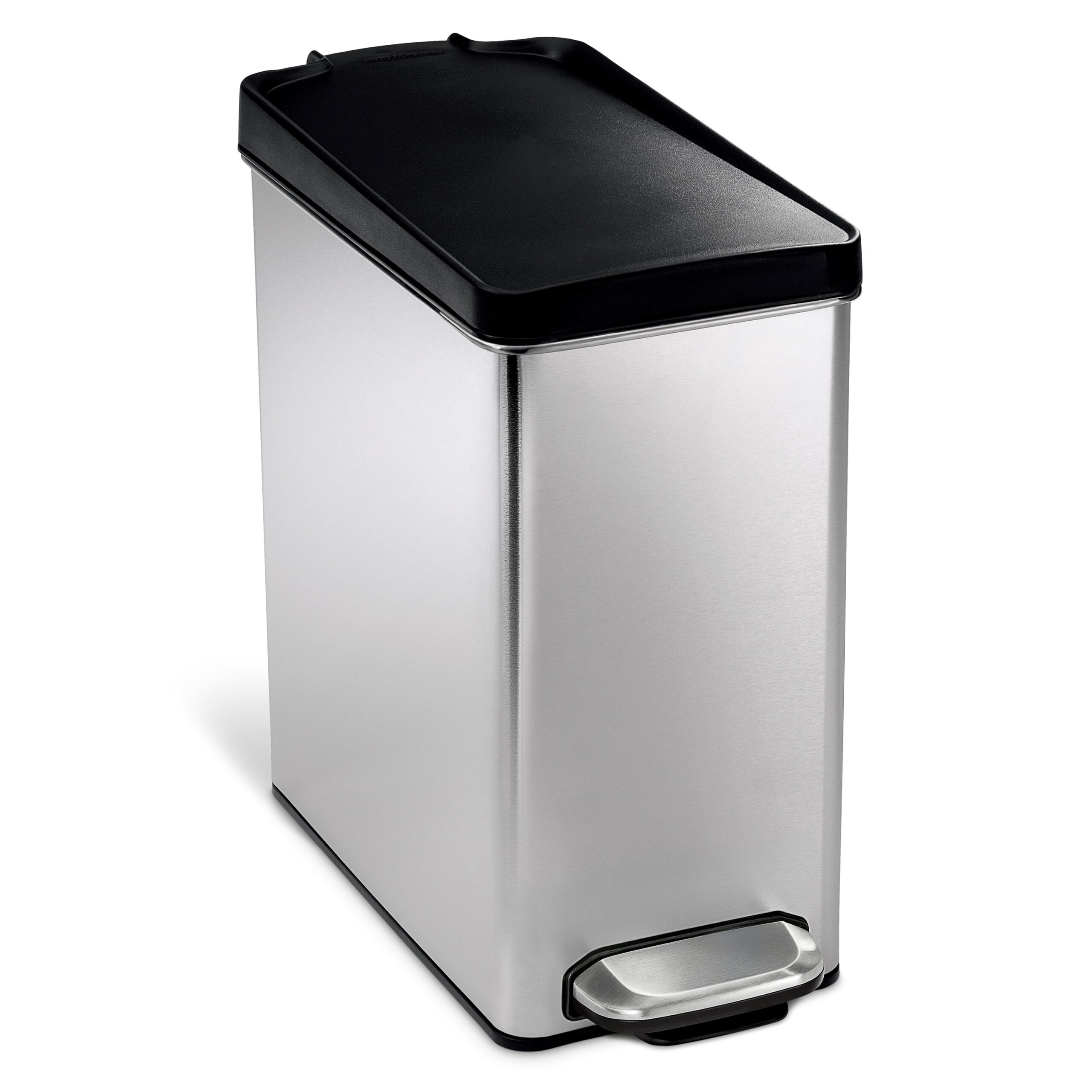 simplehuman 10 Liter / 2.6 Gallon Bathroom Slim Profile Trash Can. Brushed Stainless Steel with Plastic Lid