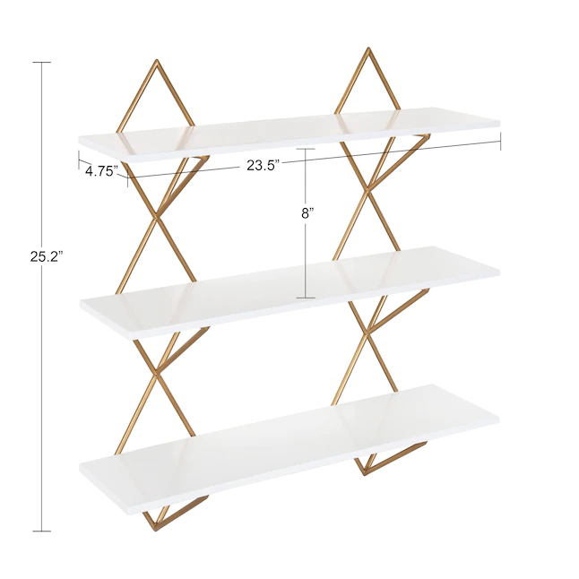 Kate and Laurel  White/Gold 24-in L x 5-in D Metal Tiered Shelf (3 Shelves)