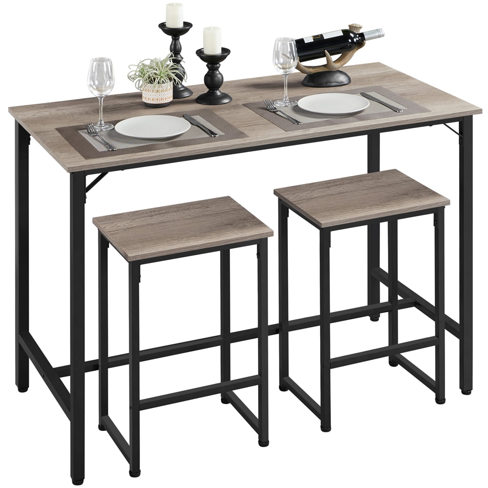 SMILE MART 3pcs Industrial Wooden Dining Table Set. Gray
