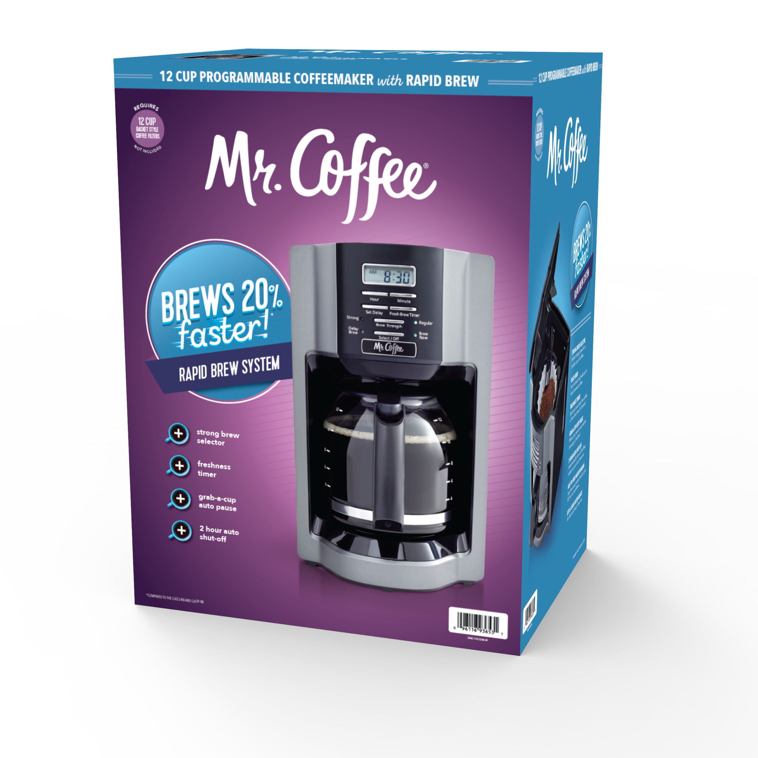 Mr. Coffee 12-Cup Programmable Coffeemaker. Rapid Brew. Brushed Metallic