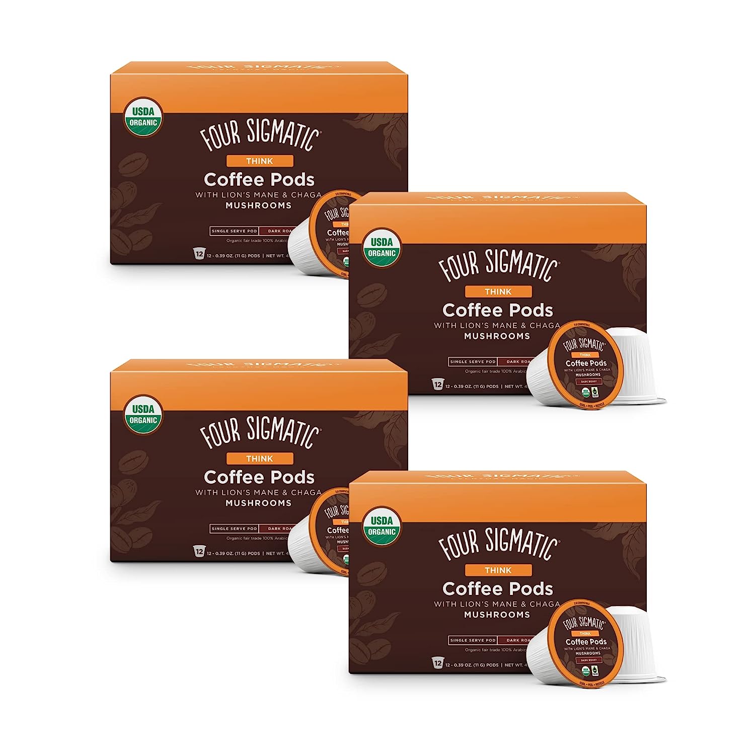 Mushroom Coffee K-Cups by Four Sigmatic | Organic and Fair Trade Dark Roast Coffee with Lion's Mane & Chaga | Focus & Immune Support | Vegan & Keto | Sustainable Pods | 48 Count