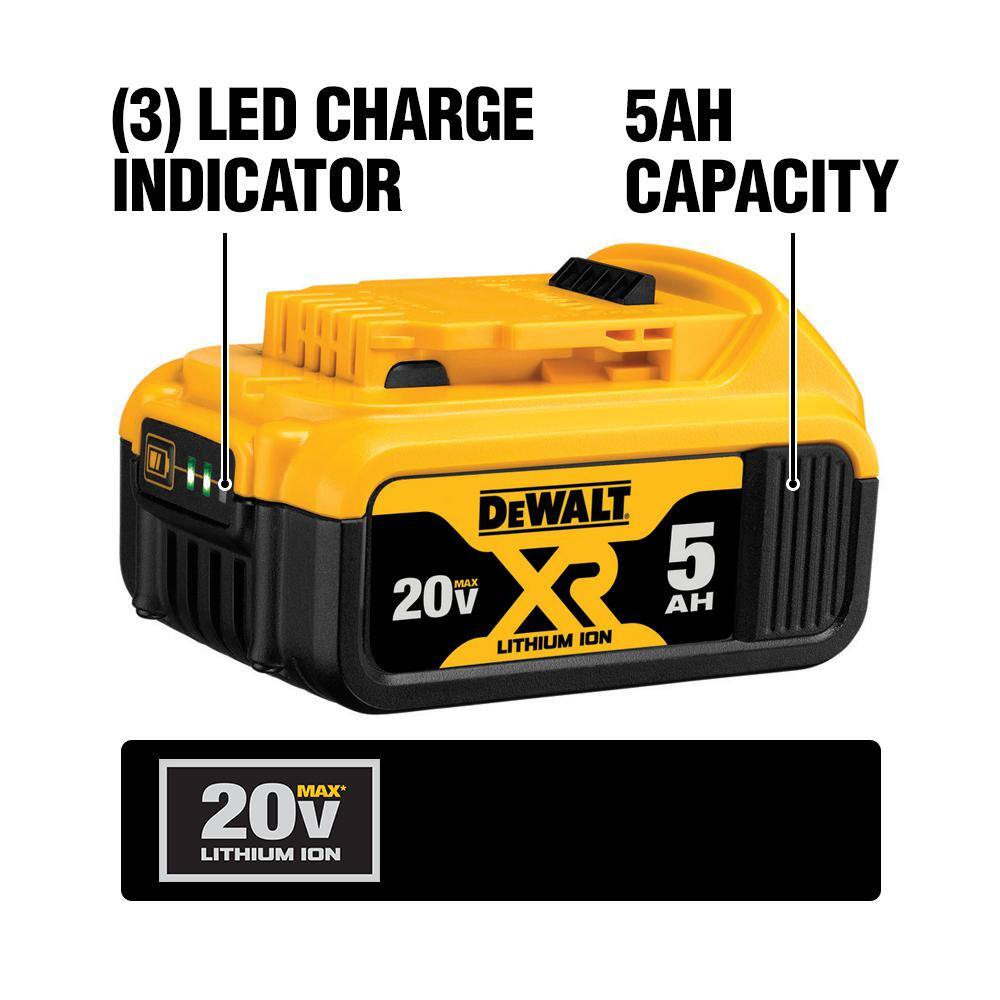 DEWALT DCB205-2 20V MAX XR Premium Lithium-Ion 5.0Ah Battery Pack (2 Pack)