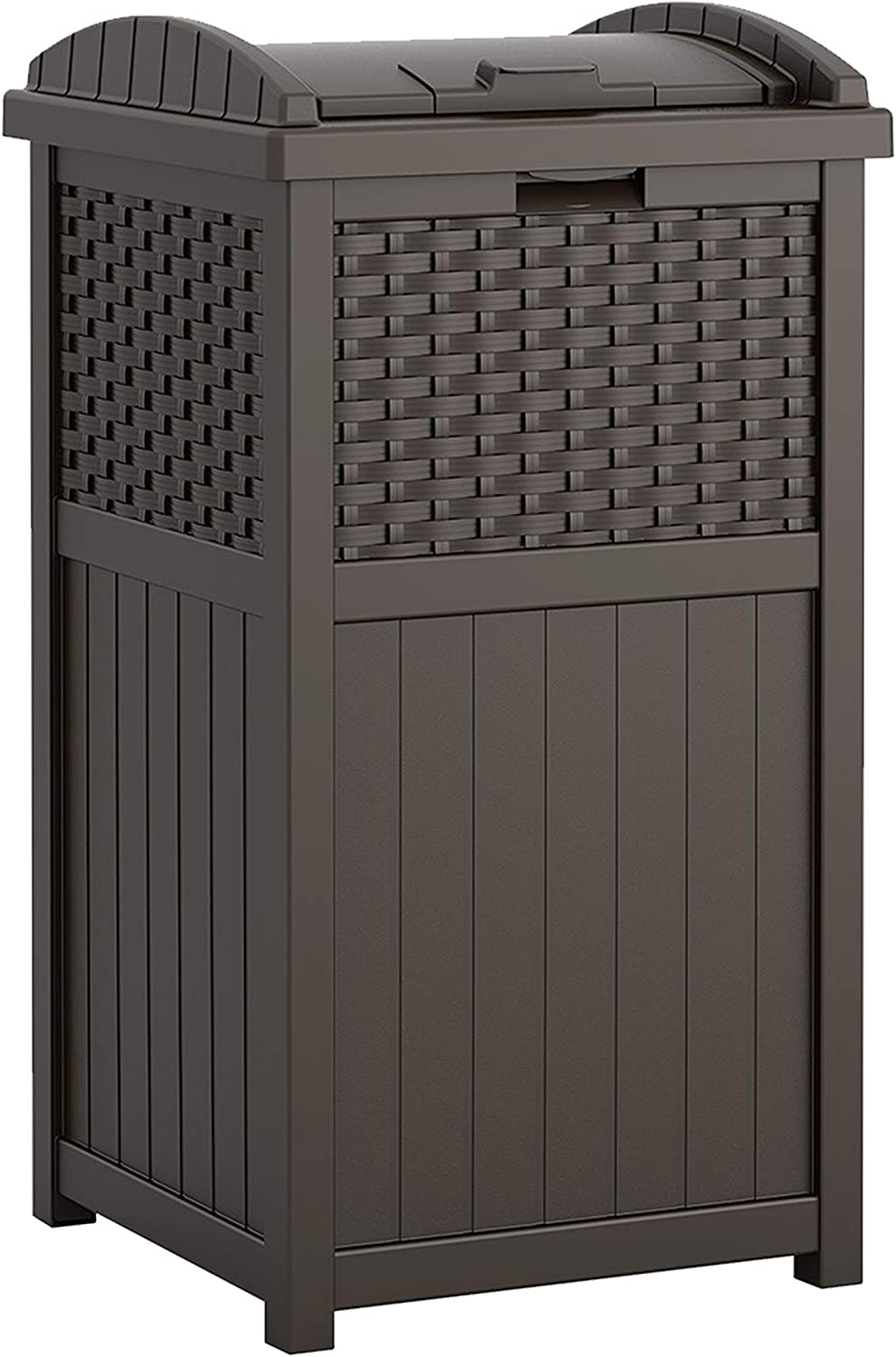 Suncast 33 Gallon Hideaway Can Resin Outdoor Trash with Lid Use in Backyard. Deck. or Patio. 33-Gallon. Brown