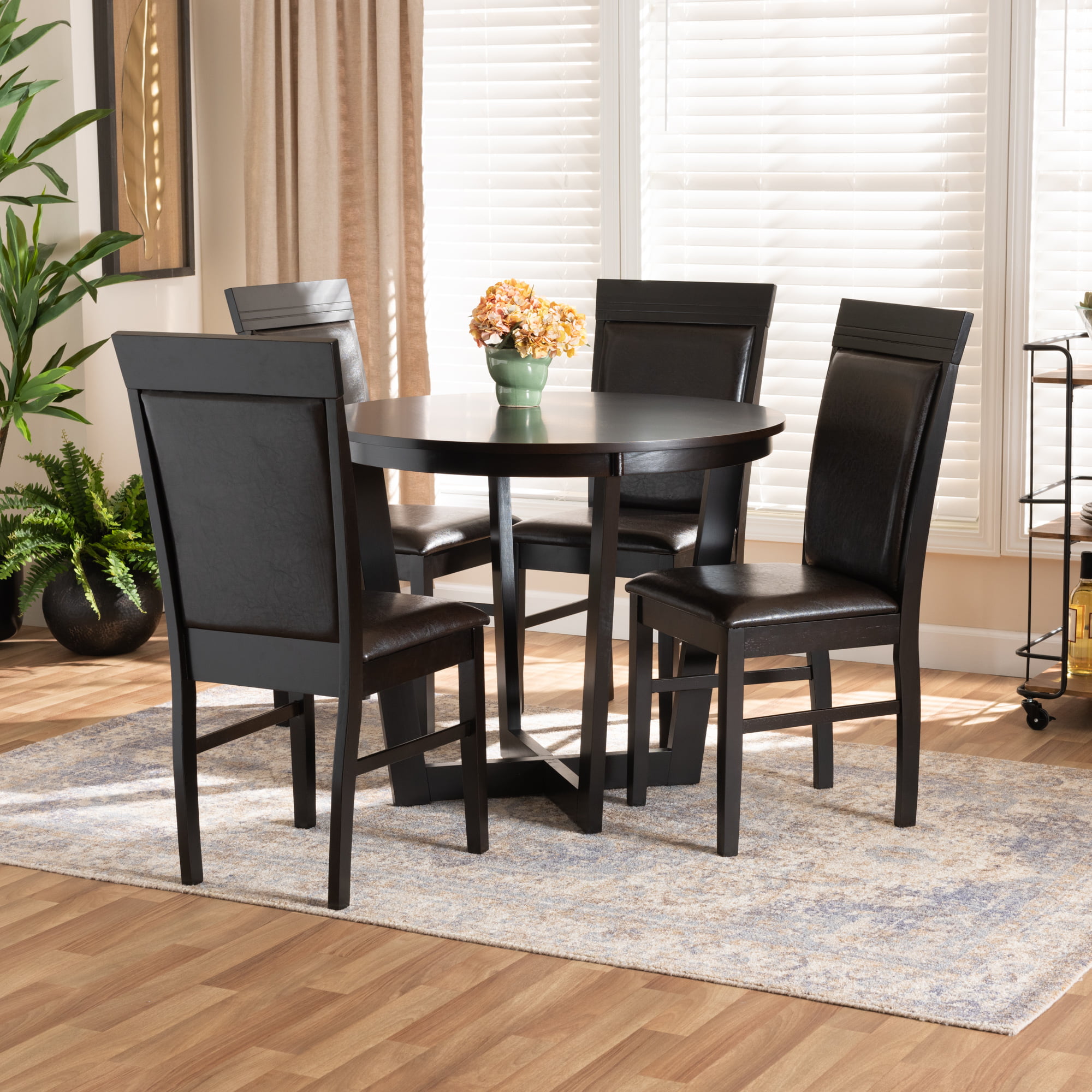 Baxton Studio Lanier Modern and Contemporary Sand Fabric Upholstered Dark Brown Finished 2-Piece Wood Dining Chair Set