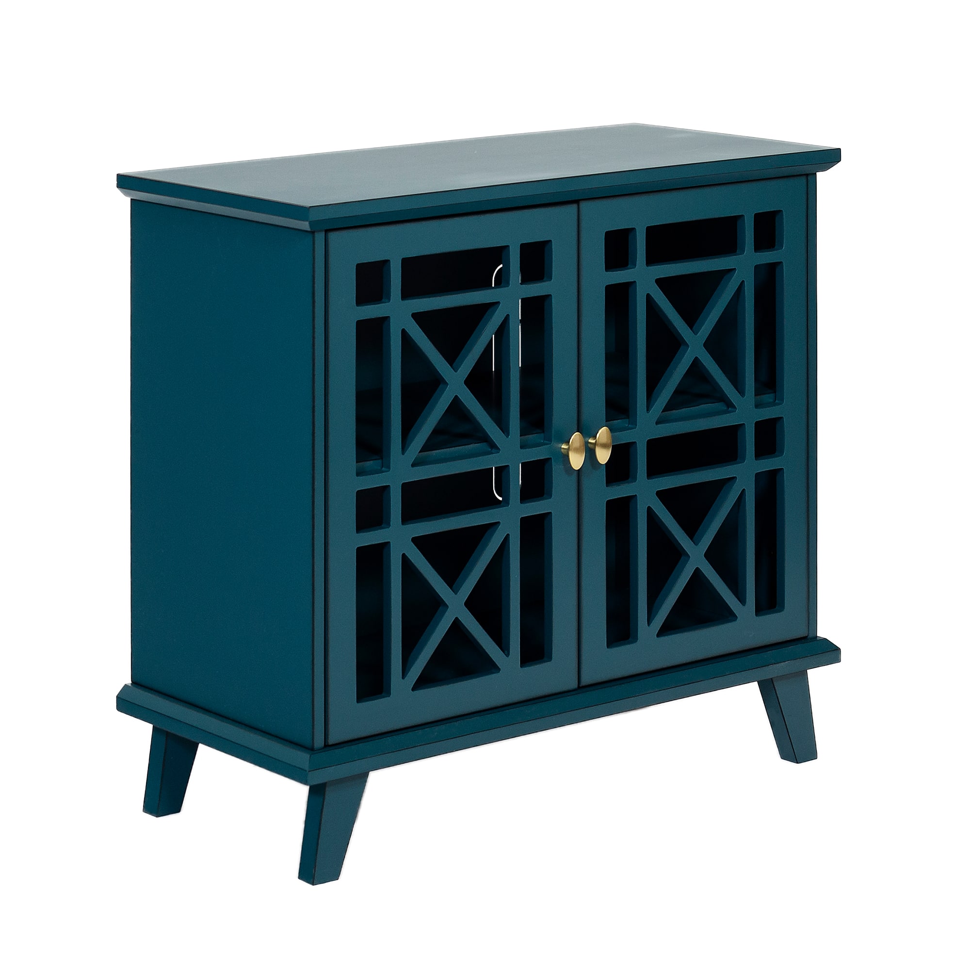 Walker Edison 32″ Blue Fretwork Accent Storage Cabinet