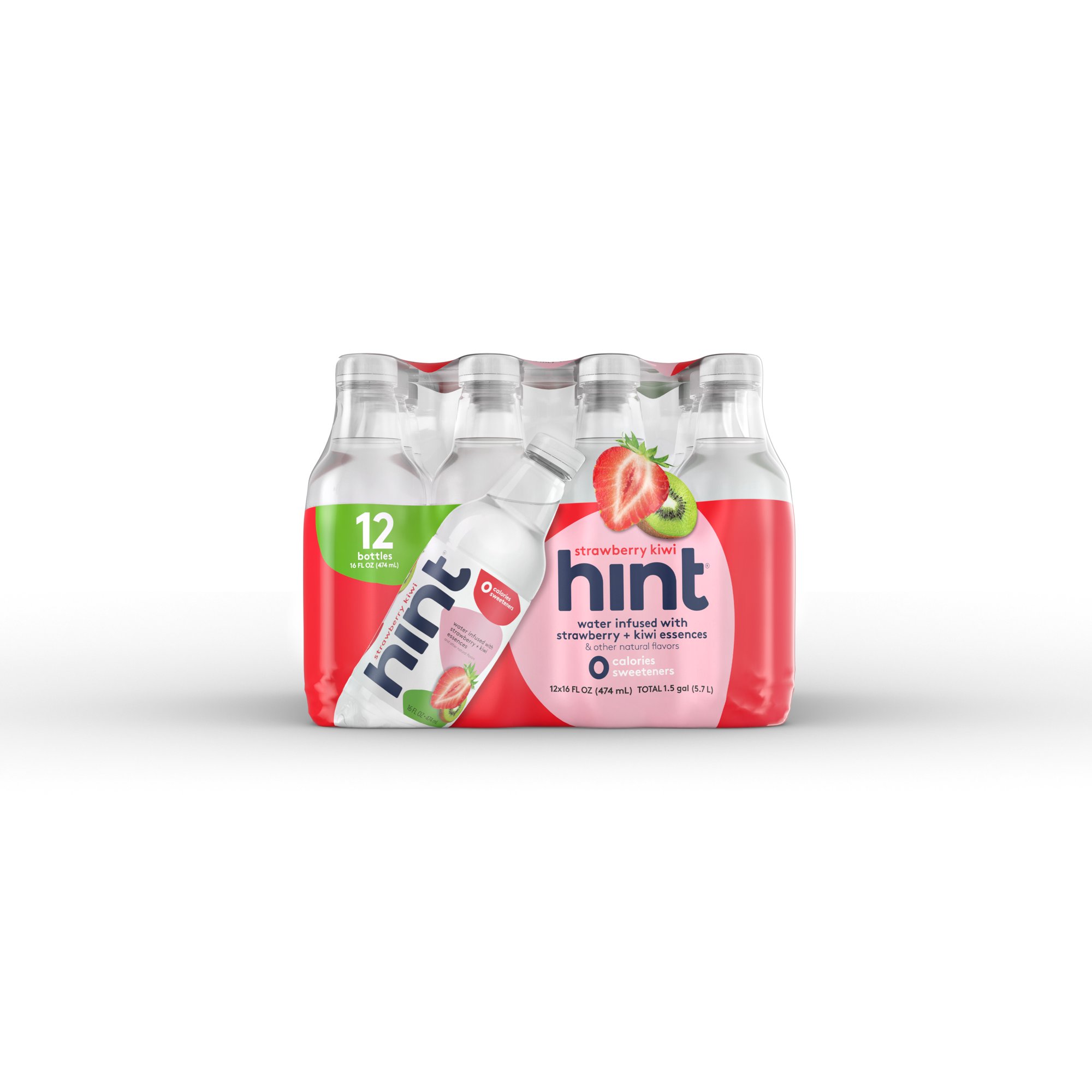Hint Strawberry Kiwi Essences Sparkling Water. 16 Fl Oz. 12 Pack Bottles
