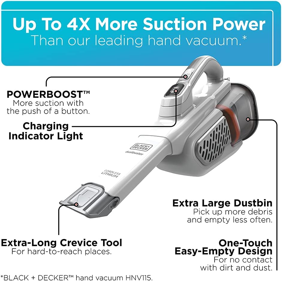 BLACK+DECKER Dustbuster Handheld Vacuum. Cordless. AdvancedClean+. White (HHVK320J10)