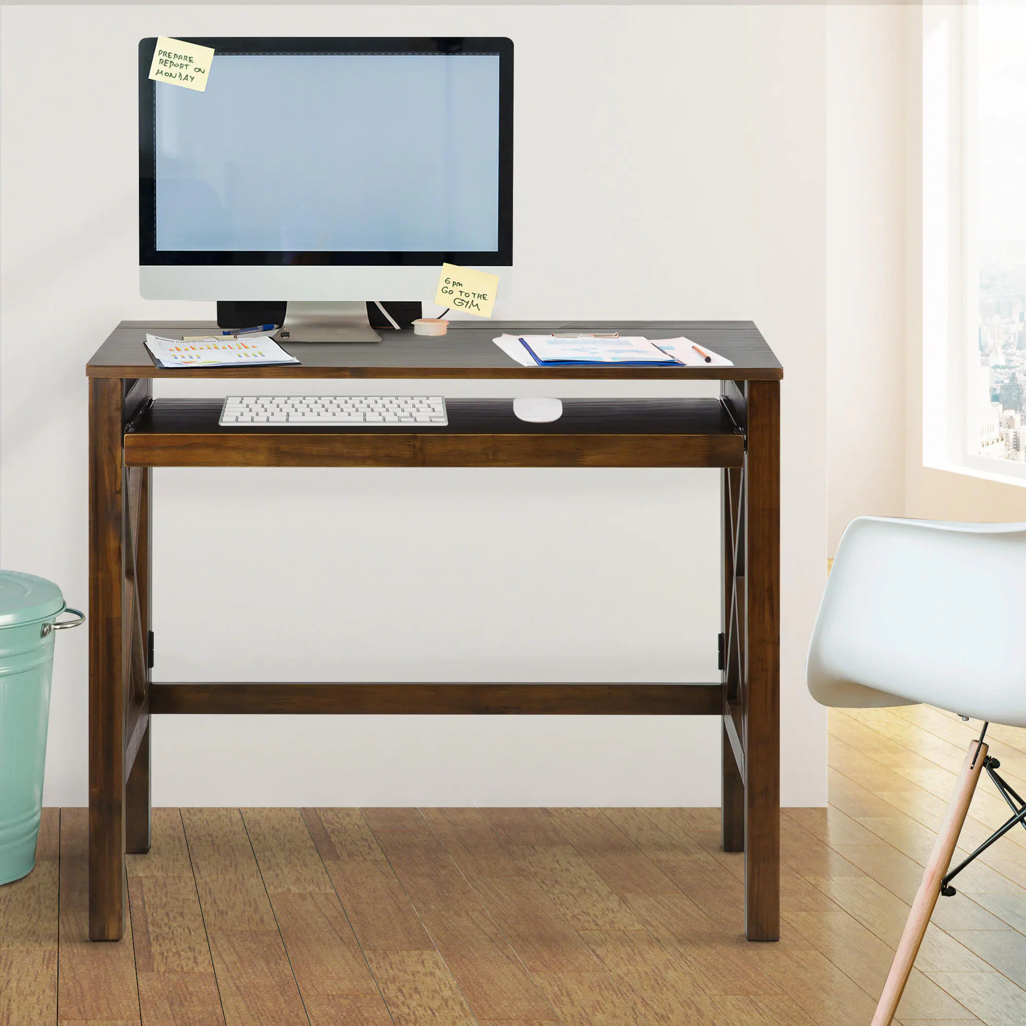 X-Design Warm Brown Folding Desk with Pull-Out