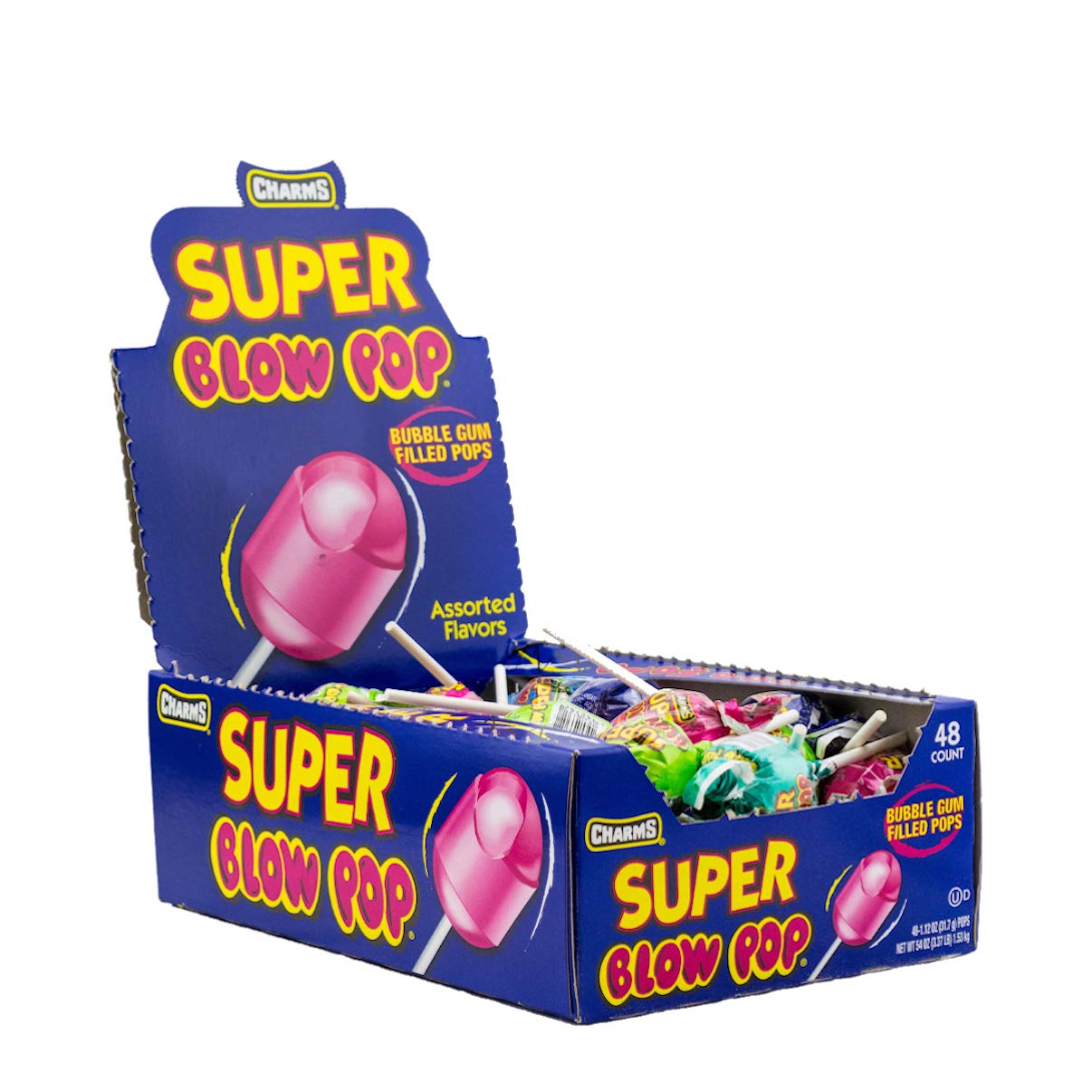 Tootsie Roll Store Charms Super Blow Pops 48 Lollipops/Box.Assorted Flavors