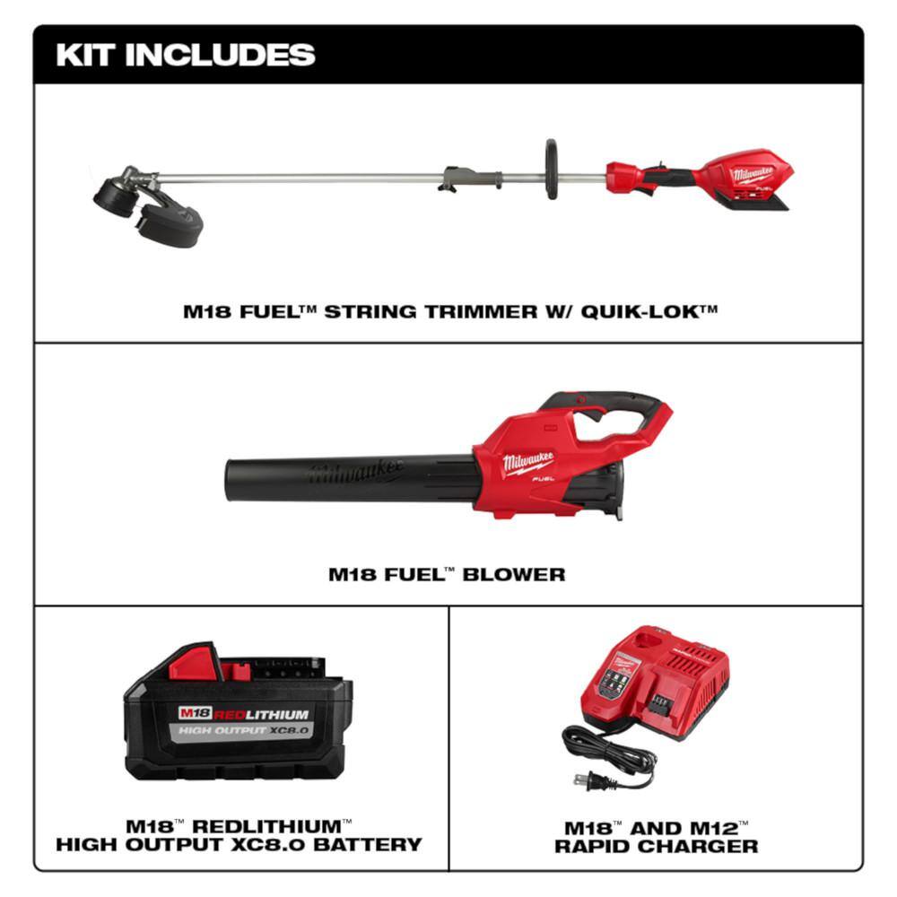Milwaukee 3000-21 M18 FUEL 18-Volt Lithium-Ion Brushless Cordless QUIK-LOK String Trimmer/Blower Combo Kit with Battery & Charger (2-Tool)