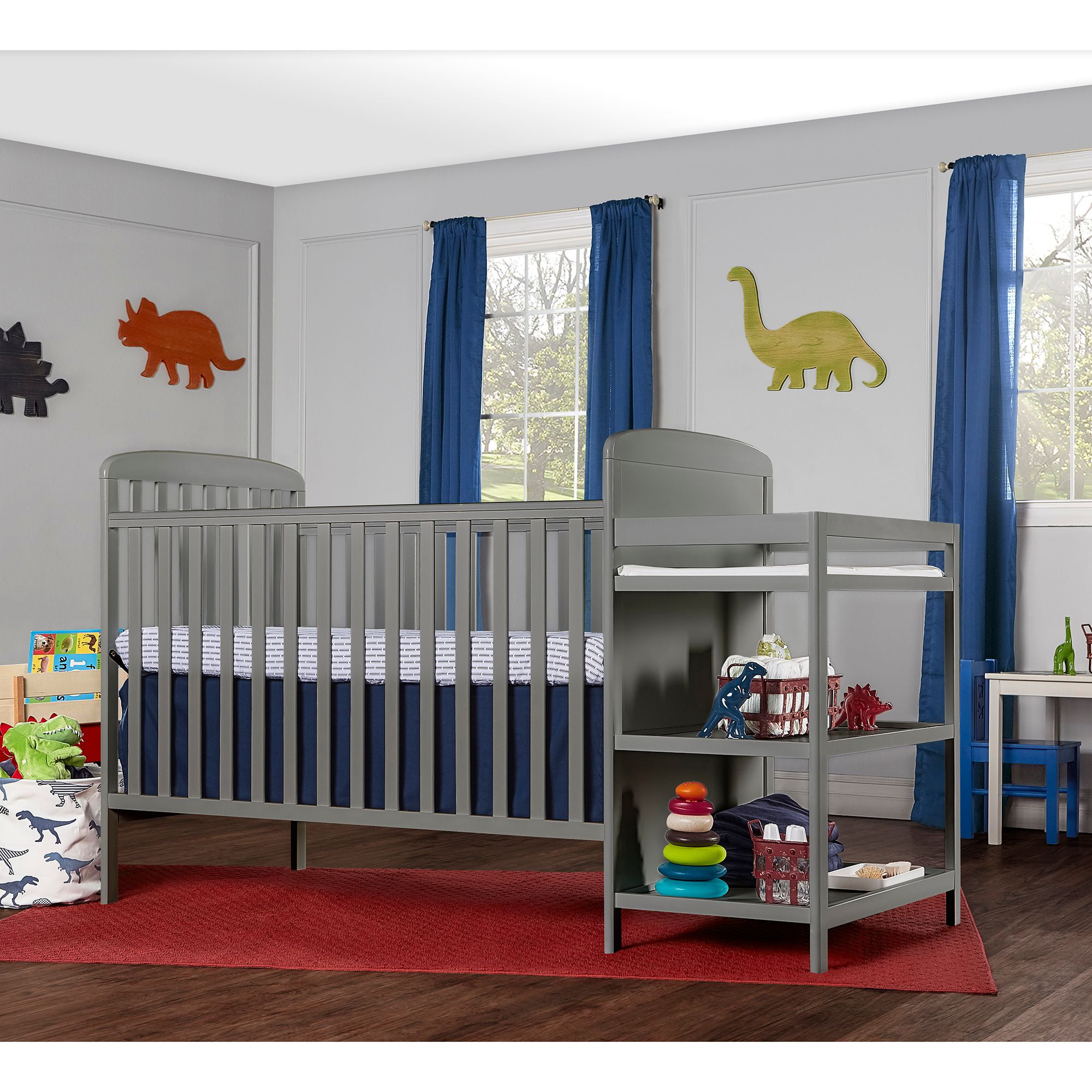 Dream On Me Anna 3-in-1 Full Size Crib and Changing Table Combo in Steel Grey