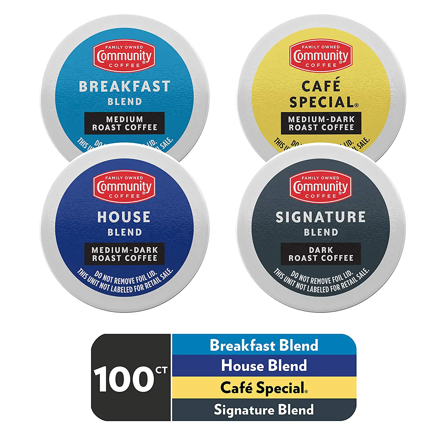 Community Coffee Variety Pack Medium to Dark Roast Single Serve K-Cup Coffee Pods. Box of 100 Pods