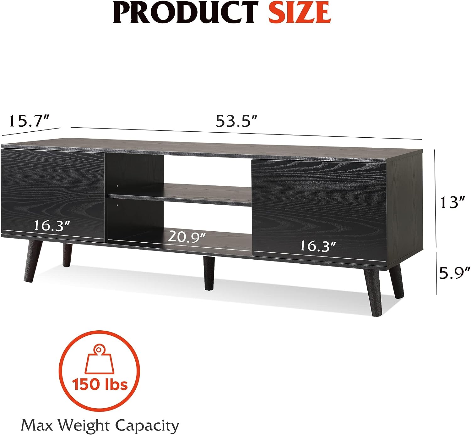 WLIVE TV Stand for 55 60 inch TV. Entertainment Center with Storage Cabinets. Rustic TV Console for Living Room Decor. Black