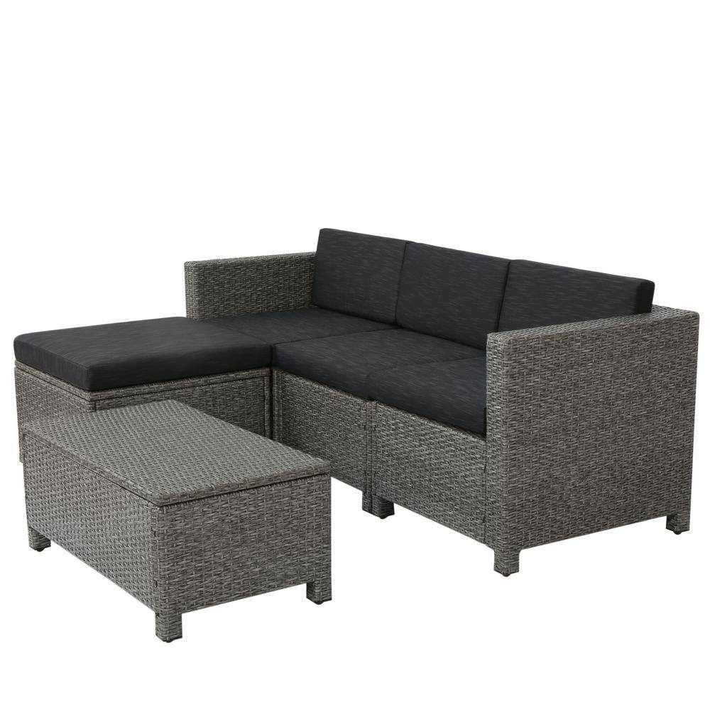 Noble House  Puerta Gray 5-Piece Wicker Outdoor Sectional with Black Cushions