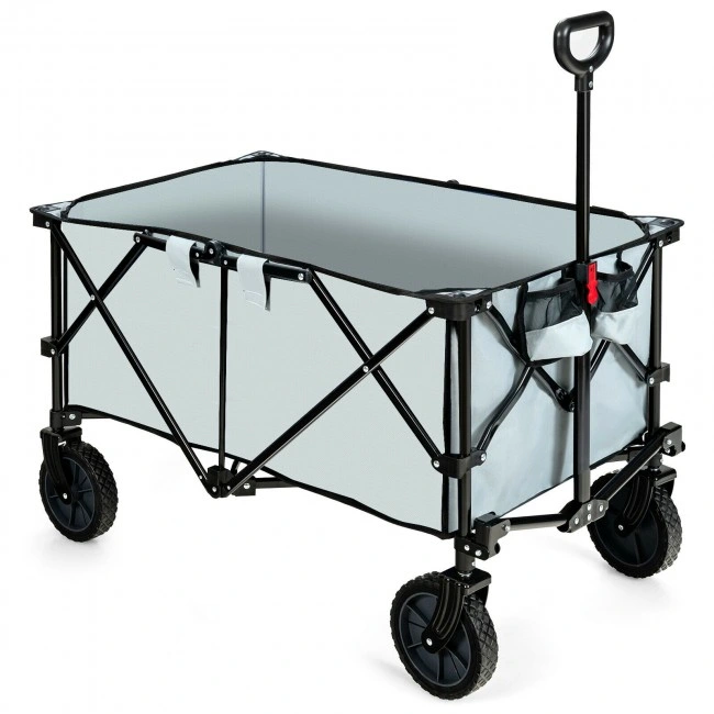 Outdoor Folding Wagon Cart with Adjustable Handle and Universal Wheels. Gray 37.5″ x 23″ x 42″ (L x W x H)