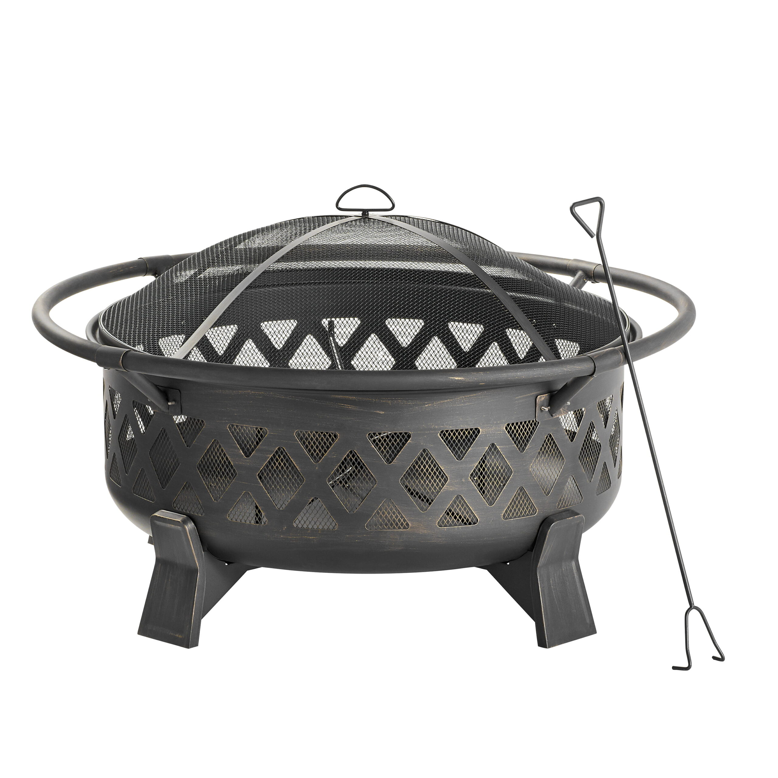Better Homes & Gardens 35″ Round Lattice Wood Burning Fire Pit with Cover. Antique Bronze