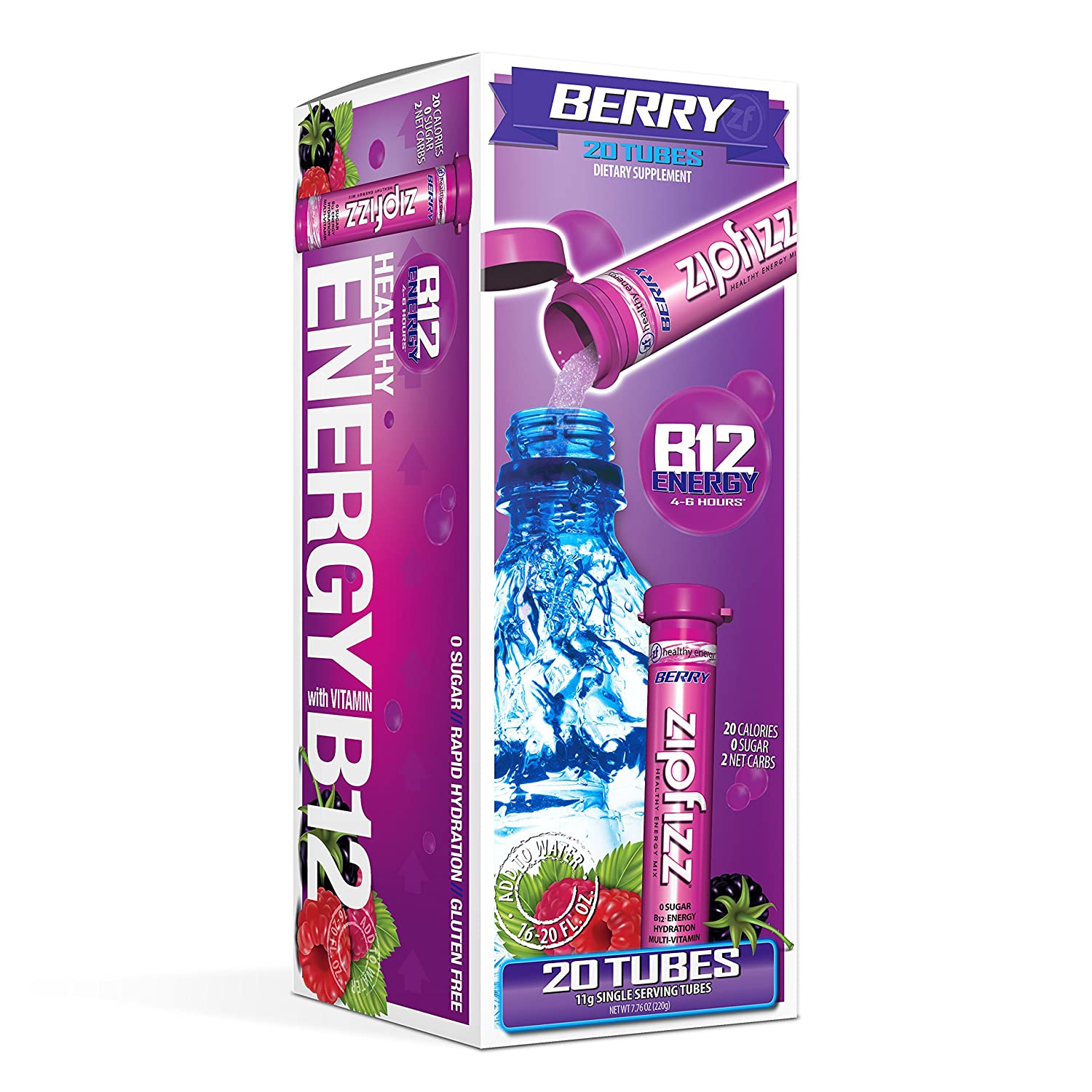 Zipfizz Healthy Energy Drink Mix. Hydration with B12 and Multi Vitamins. Berry. 0.39 Ounce (Pack of 20)