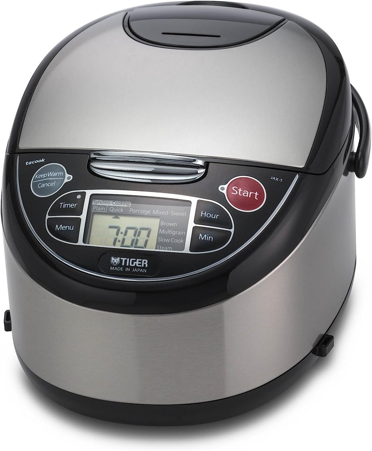 Tiger JAX-T10U-K 5.5-Cup (Uncooked) Micom Rice Cooker with Food Steamer & Slow Cooker. Stainless Steel Black