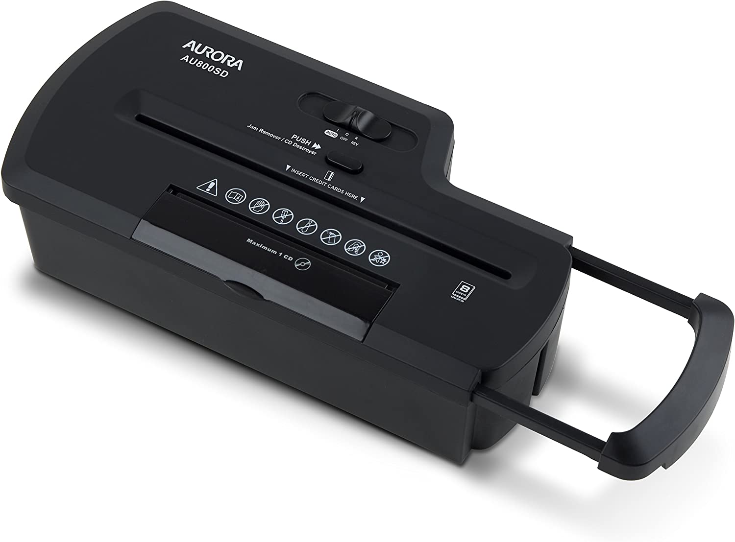 Aurora AU800SD Professional Strip Cut Paper Shredder/CD/Credit Card Shredder Without Wastebasket. 8-Sheet Strip-Cut No Basket . Black