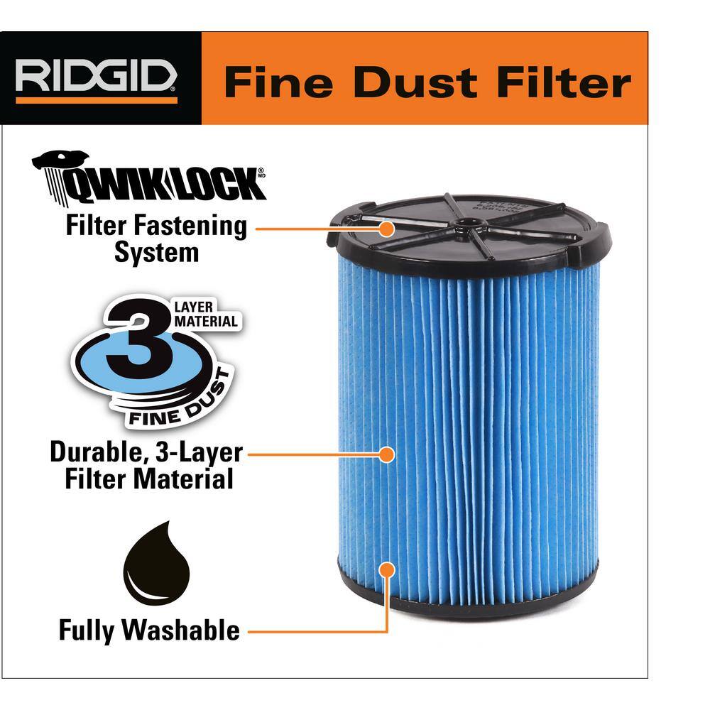 RIDGID VF5200B 3-Layer Fine Dust Pleated Paper Filter for Most 5 Gallon and Larger RIDGID Wet/Dry Shop Vacuums (8-Pack)