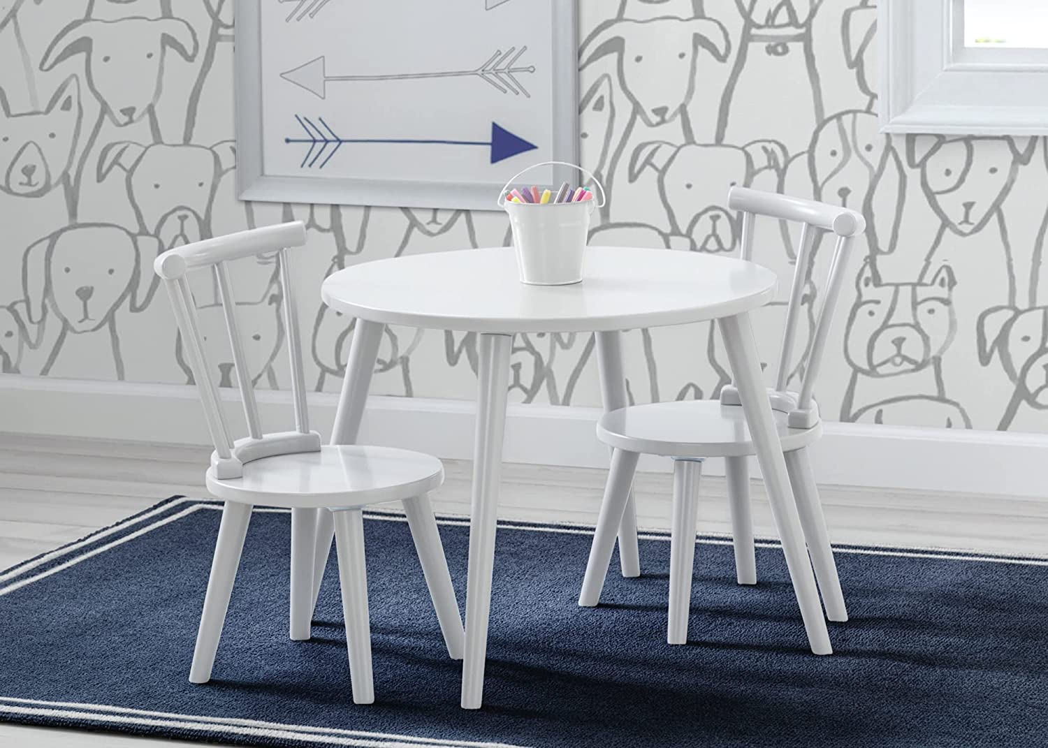 Delta Children Homestead Kids Table & 2 Chairs Set - Ideal for Arts & Crafts. Greenguard Gold Certified. Bianca White